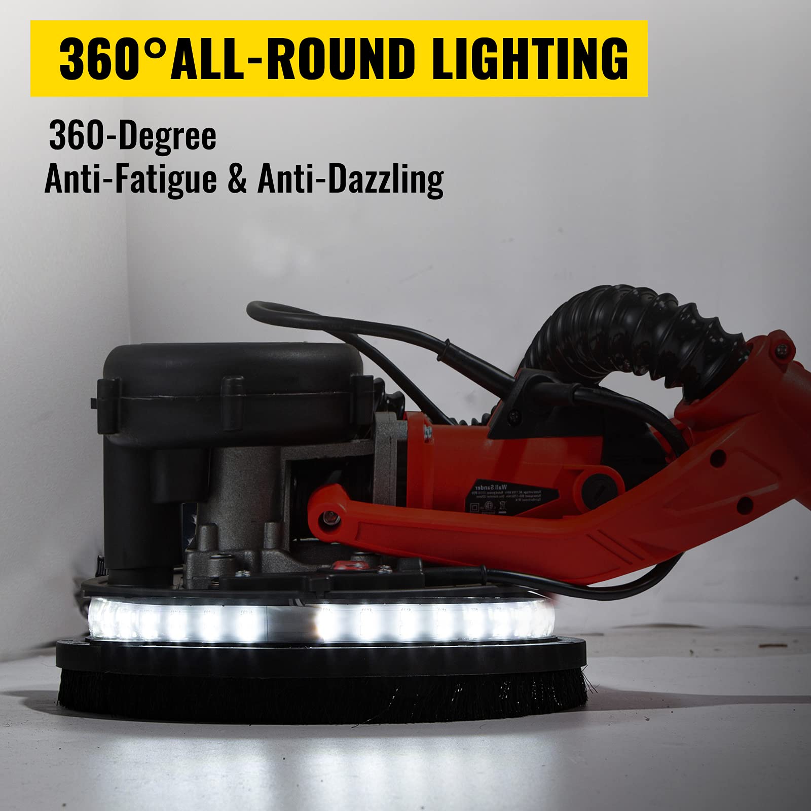 VEVOR 850W Electric Drywall Sander with Variable Speed 800-1750 RPM, Foldable Sheetrock Sander with Telescopic Handle, LED Light & Vacuum Bag - Perfect for Home Renovation, Wall Repair and Professional Construction Projects
