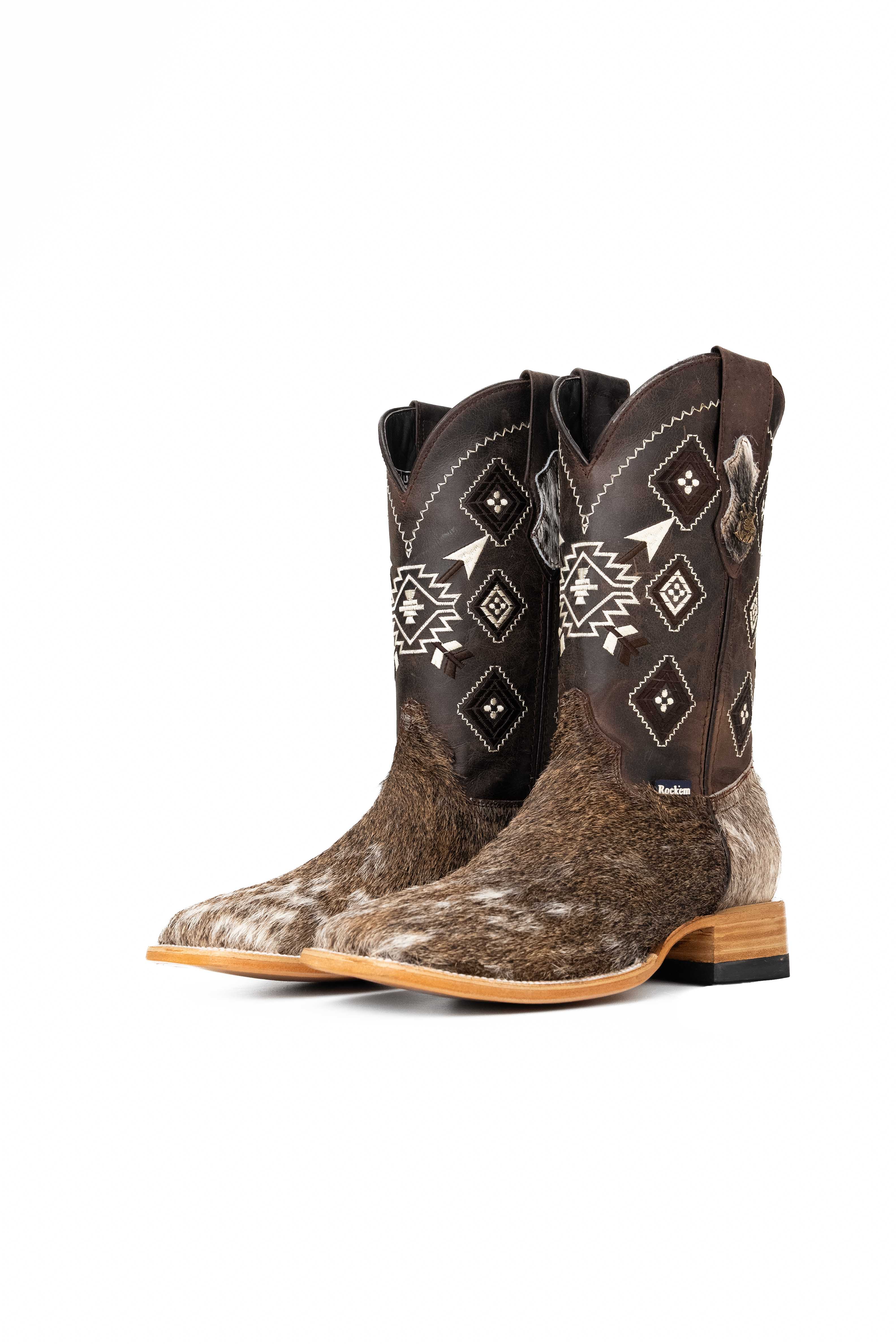 Authentic Men's Cowhide Square Toe Cowboy Boots - Size 9.5 - Western Style Riding Boots for Country Music Festivals & Rodeo Events
