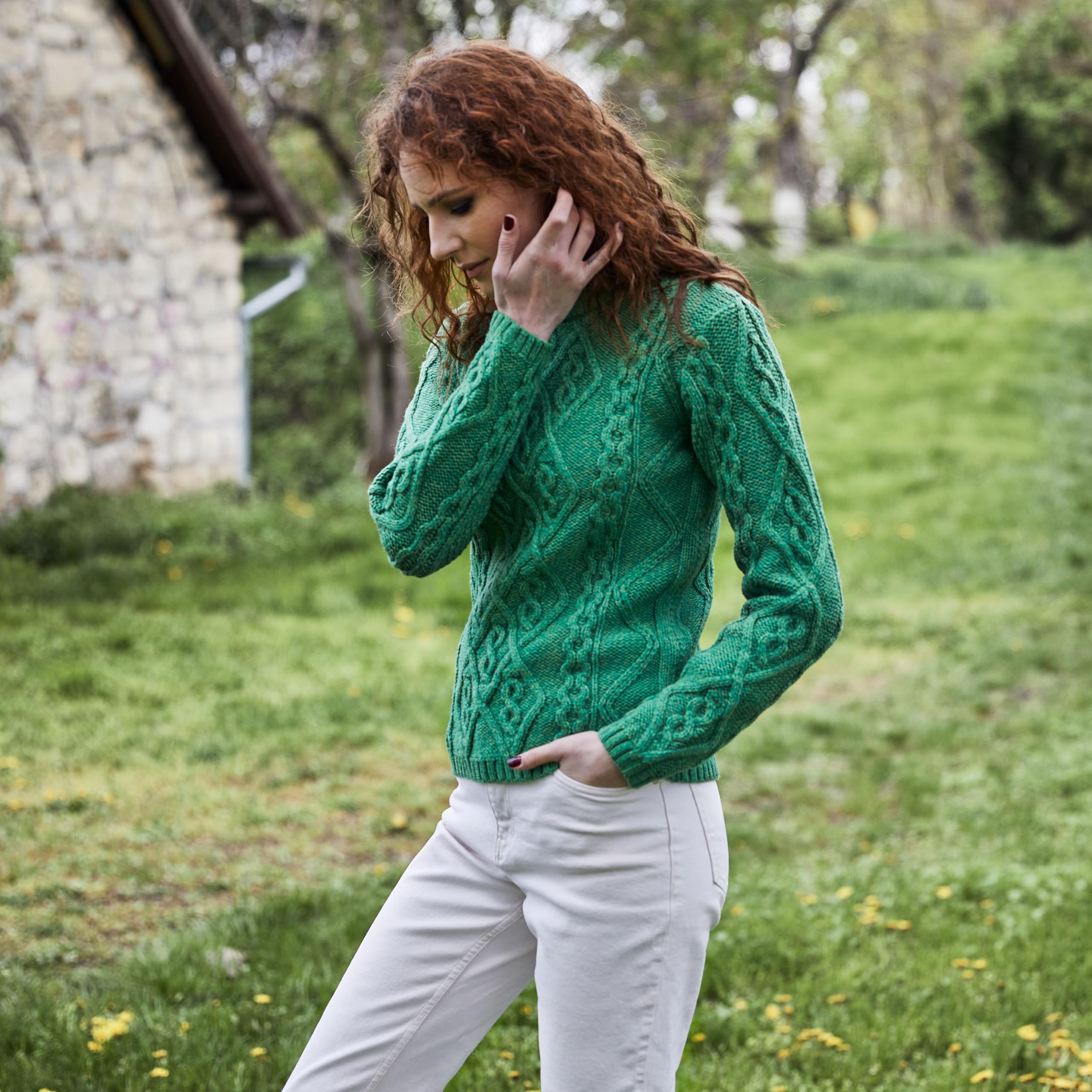 SAOL Women's Irish Cable Knit Wool Sweater - Warm Winter Pullover for Casual Outfits & Holiday Season
