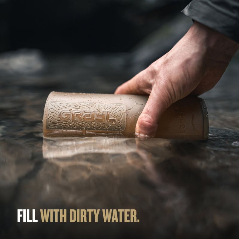 GRAYL GeoPress™ Water Purifier Bottle - Coyote Brown | Portable Filter for Hiking, Camping & Travel | Removes Bacteria, Viruses & Chemicals