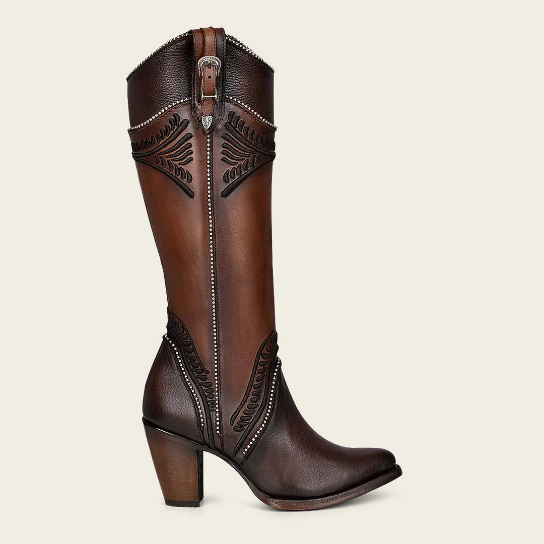 **3F82RS Women's Brown Western Cowgirl Knee High Boots - Genuine Cowhide Leather - Perfect for Rodeo, Country Dancing & Fashion Outfits**