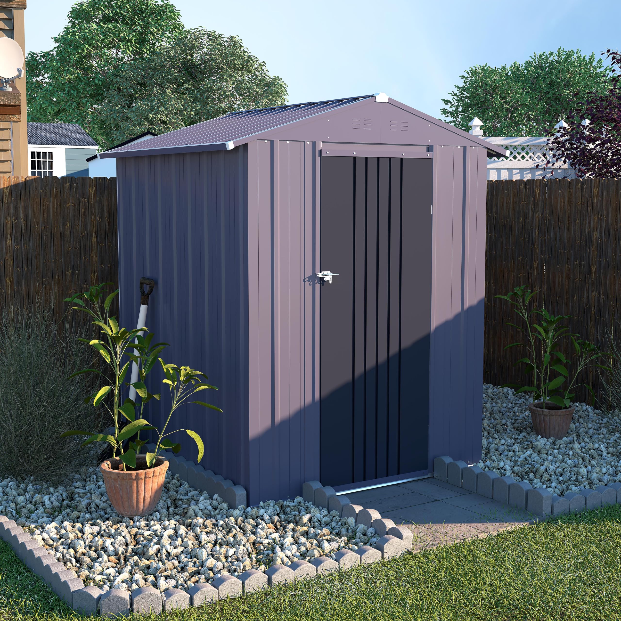 VEIKOU 4x4 Outdoor Storage Shed - Heavy Duty Galvanized Steel, Lockable Door & Air Vents - Weatherproof Metal Shed for Patio, Lawn, Garden, Backyard (Grey) - Perfect for Storing Tools, Equipment & Outdoor Gear