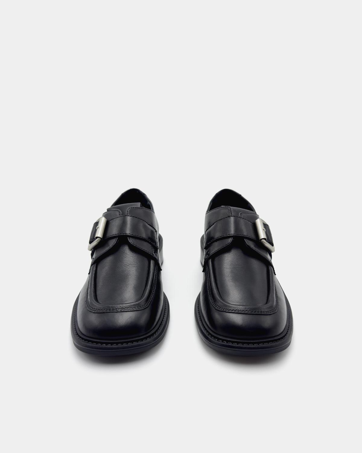 Black Leather Buckle Strap Loafers for Men & Women - Classic Comfortable Slip-On Shoes for Office, Casual & Dressy Occasions