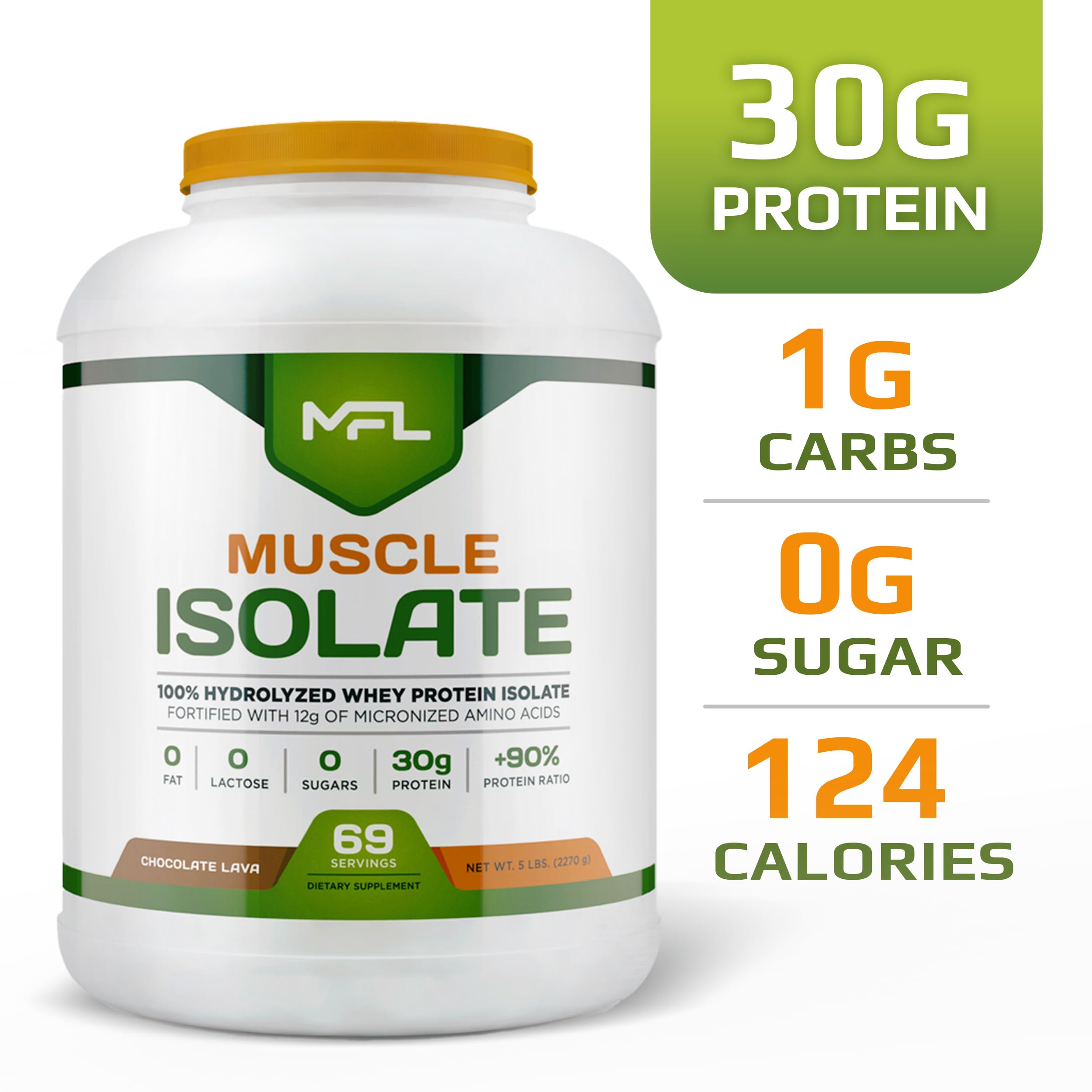 MFL 100% Whey Protein Isolate Powder - 30g Protein, 12g Amino Acids, Keto & Low Carb Friendly - 5 lbs Chocolate Lava Flavor for Post-Workout Recovery & Muscle Building