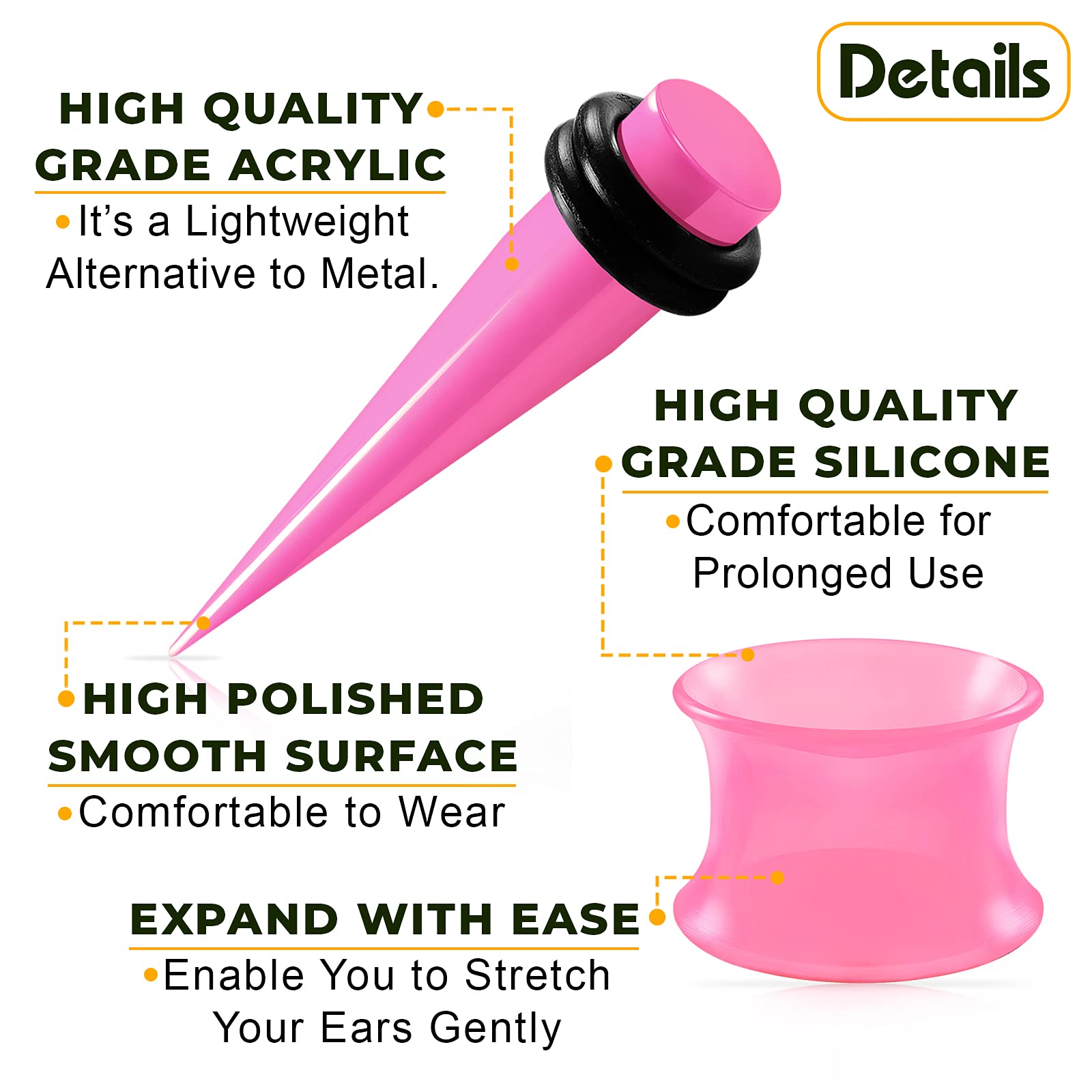 2 Pairs Acrylic Taper Expander Silicone Double Flare Saddle Flesh Tunnel Ear Plugs - Ear Stretching Jewelry for Gauged Ears - Perfect for Body Piercing, Ear Lobe Stretching & Alternative Fashion Styles