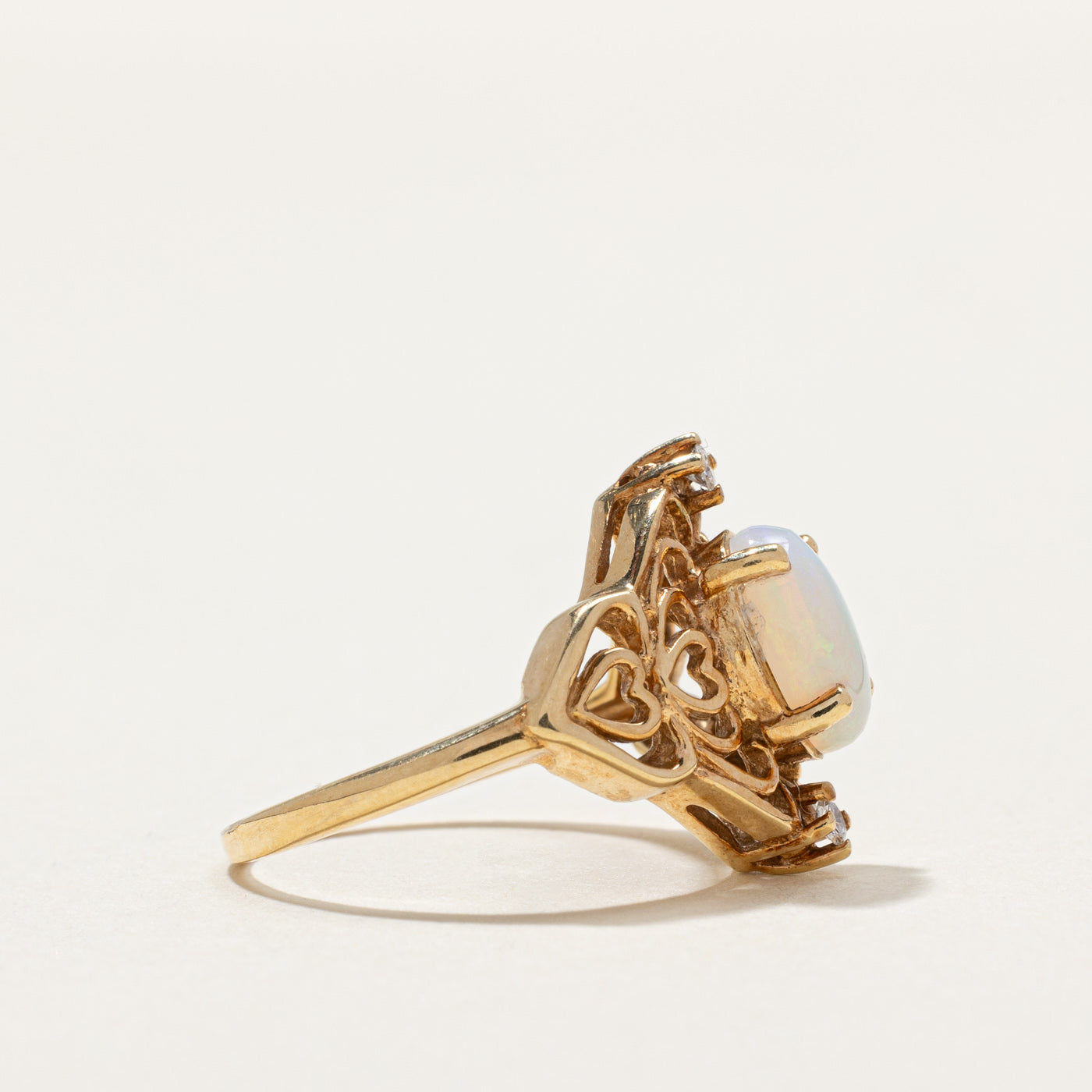 Elegant Oval Opal Heart Cocktail Ring - 1.00ct Genuine Opal with 0.04ctw Diamond Accents - Size 5.25 - Perfect for Evening Parties, Date Nights & Special Occasions