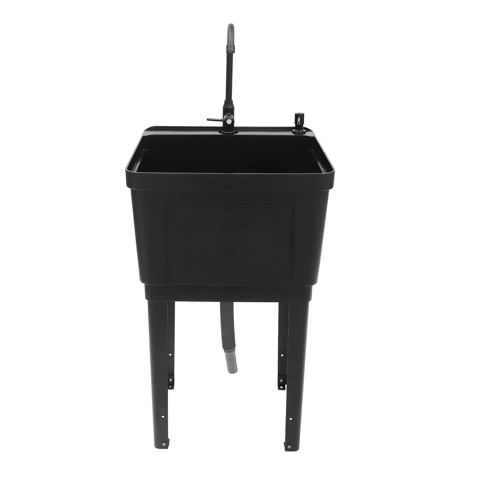 Freestanding Laundry Utility Sink with Faucet & Drain Kit - Heavy Duty Washing Tub for Basement, Garage, Garden & Laundry Room - Durable Black Standalone Sink for Home Cleaning & Outdoor Use