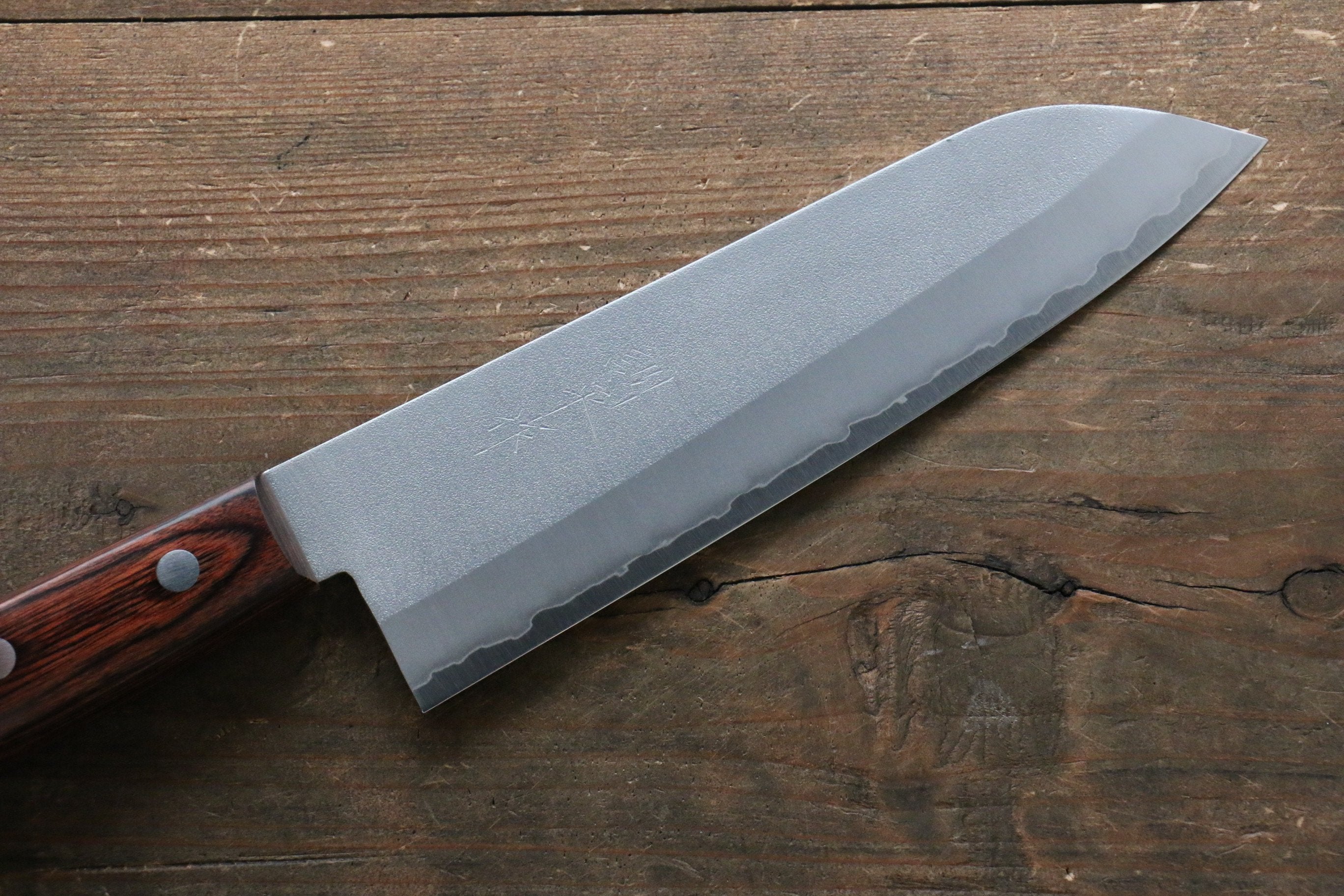 Kunihira VG1 Nashiji Santoku Knife 170mm with Mahogany Handle - Premium Japanese Kitchen Knife for Slicing, Dicing & Chopping Vegetables, Meat & Fish
