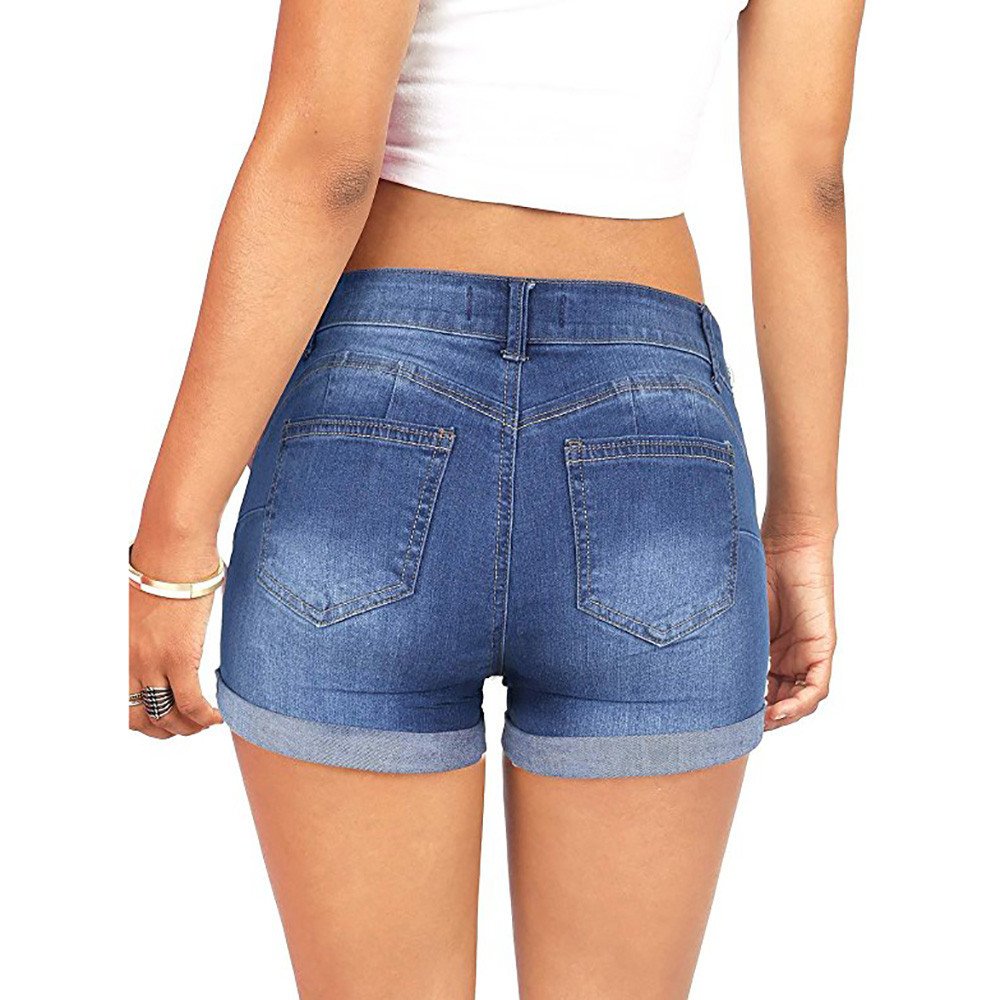 Women's Mid Rise Ripped Denim Shorts - Stretchy Folded Hem Jean Shorts for Lounge, Athletic & Casual Wear | Comfortable Summer Hot Shorts