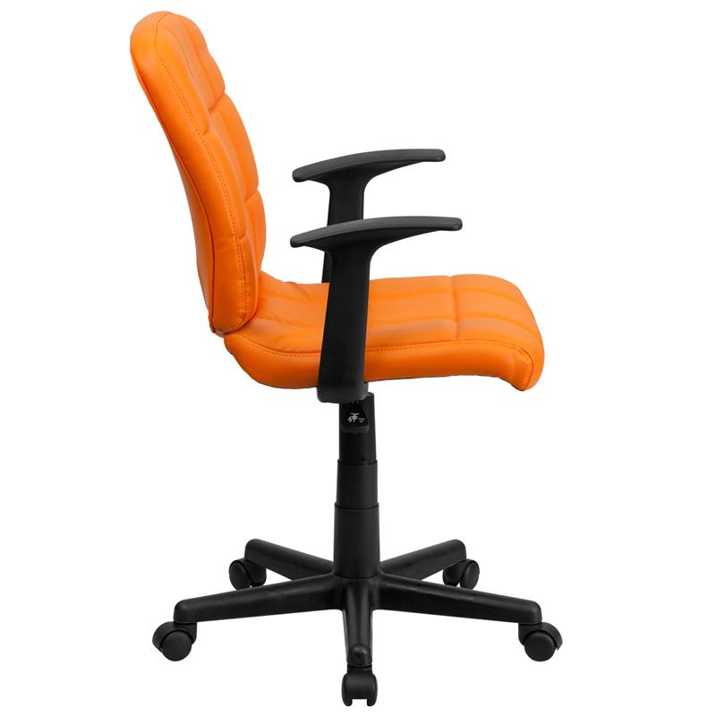 FLASH Clayton Mid Back Black Quilted Vinyl Swivel Task Office Chair with Arms - Ergonomic Desk Chair for Home Office, Computer Workstation & Conference Room