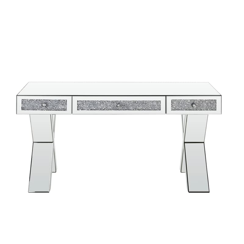 Acme Noralie Wood Frame Rectangular Writing Desk with Mirror & Faux Diamond Accents - Perfect for Home Office, Study Room & Modern Workspace Decor