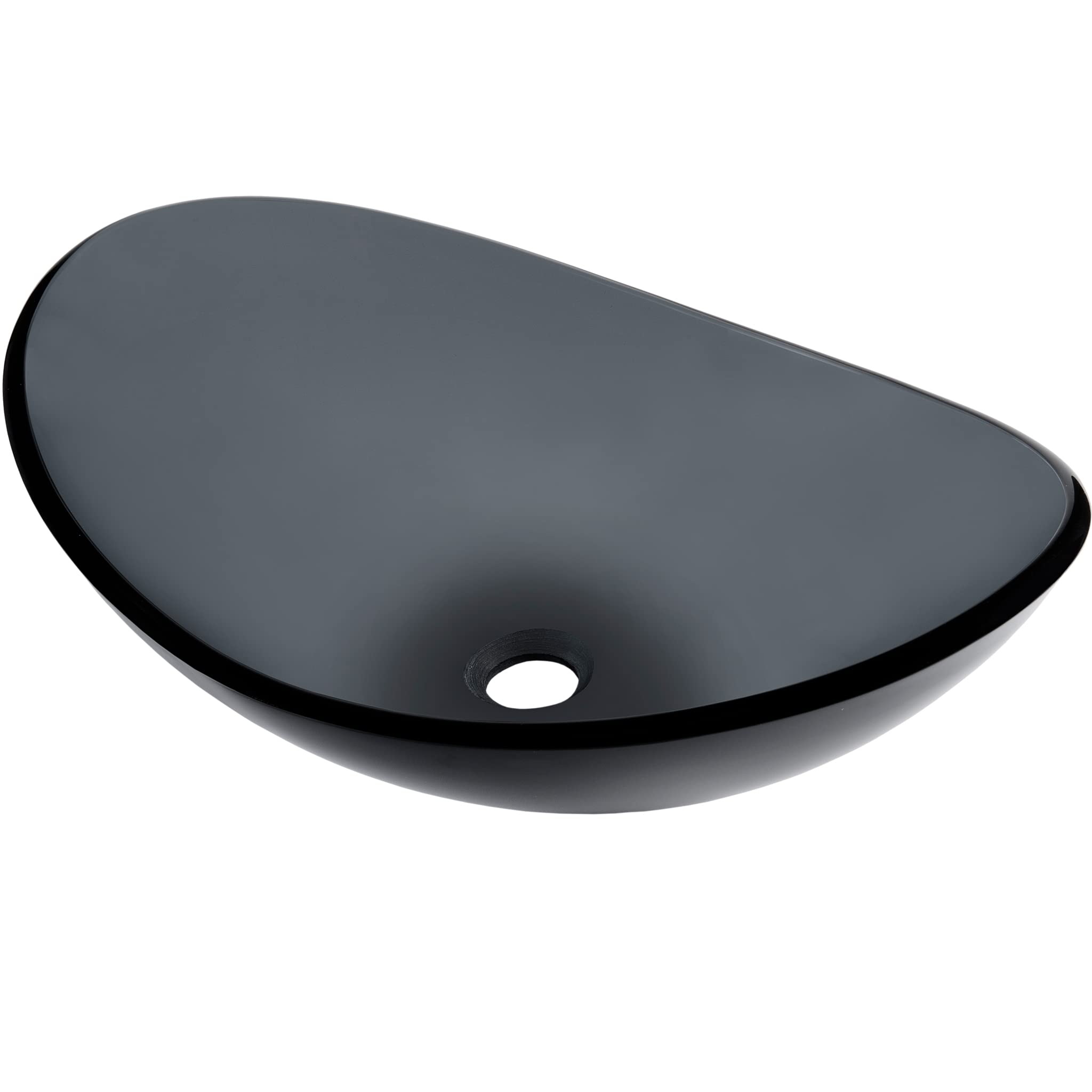 Novatto TIS-324G Modern Grey Glass Vessel Bathroom Sink - Clear Glass Basin for Contemporary Vanity - Perfect for Bathroom, Powder Room & Guest Bath Decor