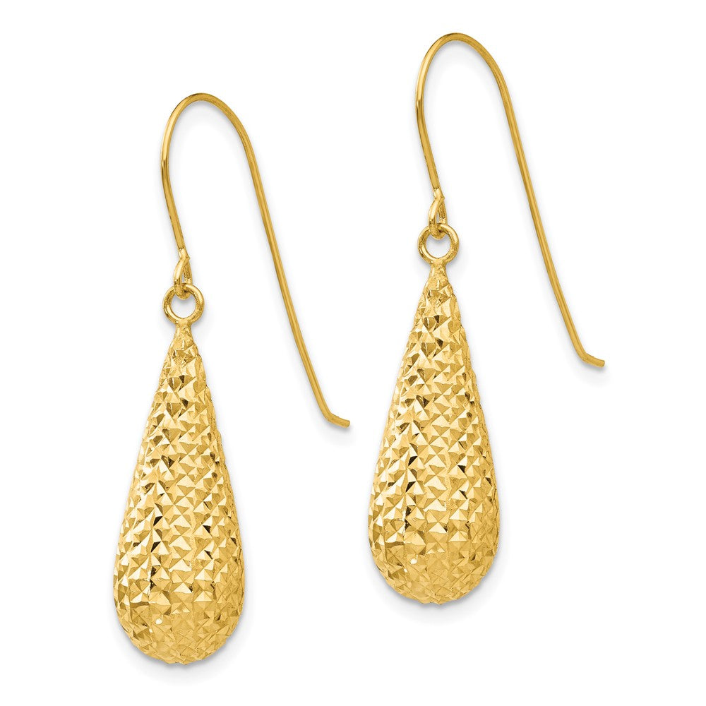 Gold Diamond Cut Puff Tear Drop Dangle Earrings TL934 - Elegant Statement Jewelry for Women, Perfect for Parties, Weddings & Special Occasions