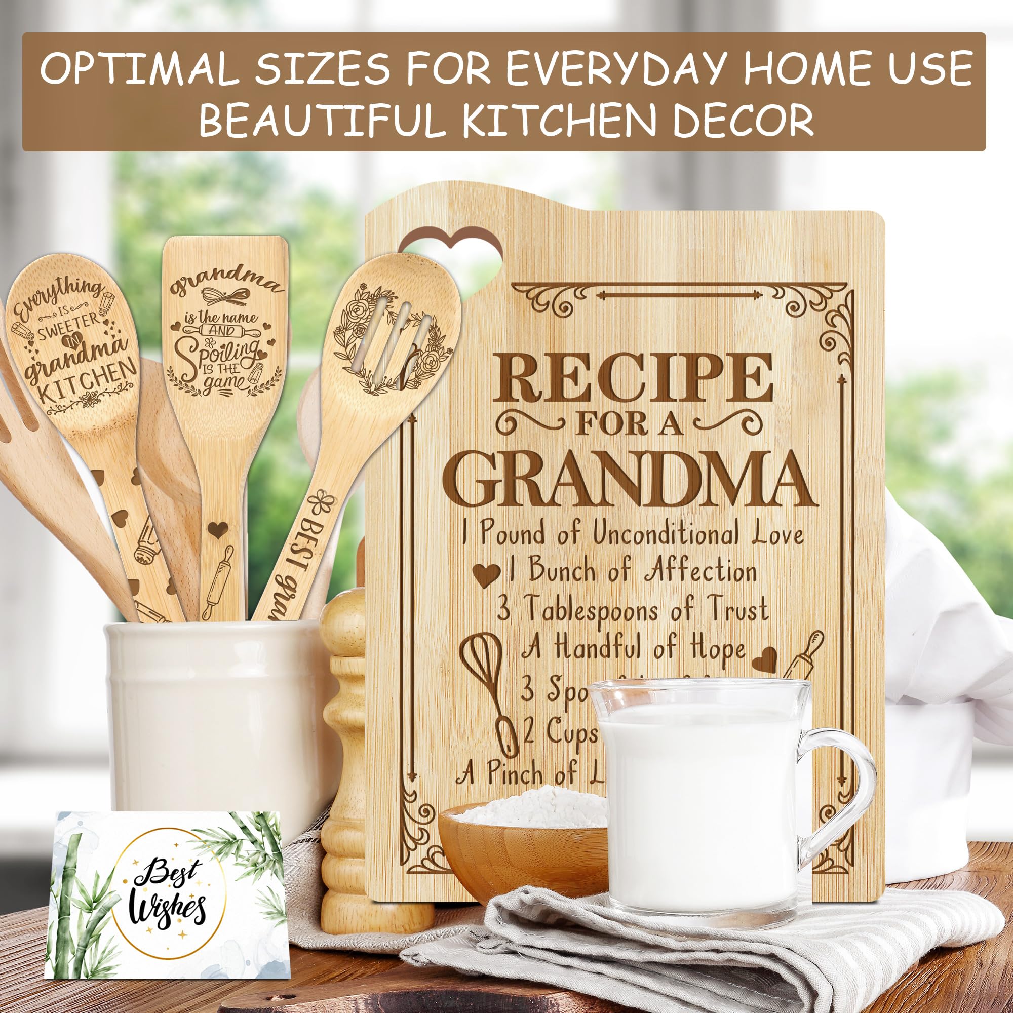 Personalized Wooden Cutting Board for Grandma - Mother's Day Gift from Grandkids | Engraved Kitchen Utensil Set with Heartwarming Message | Perfect for Cooking, Baking & Family Gatherings