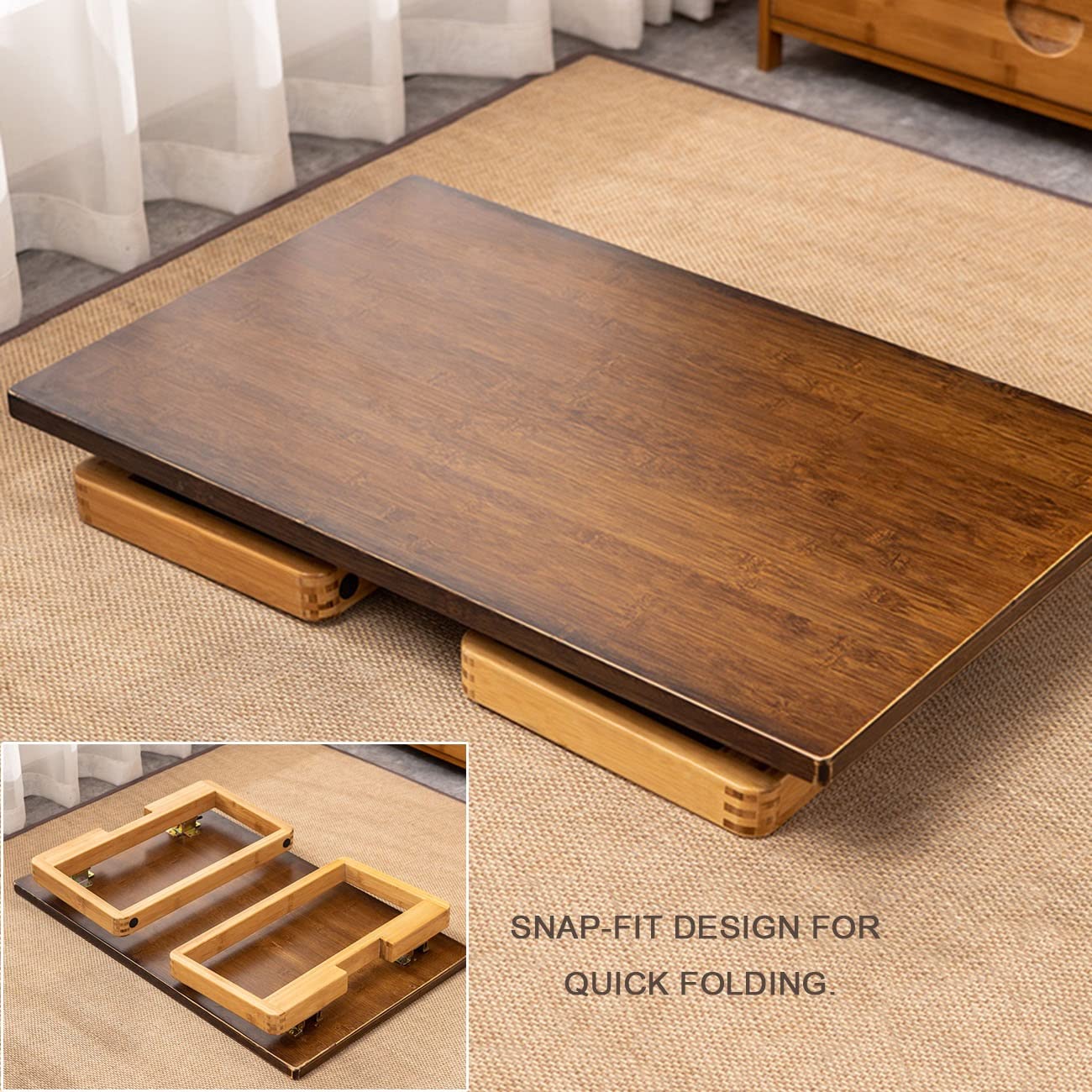Japanese Style Folding Coffee Table - Multi-Functional Tatami Table for Living Room, Bedroom & Office - 60kg Weight Capacity - Perfect for Reading, Tea Time & Remote Work (Brown, 80x50x31cm) - Compact & Space-Saving Design for Small Apartments