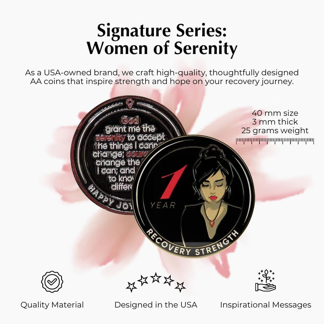 Women of Serenity AA Medallion in Red Gift Box - Spiritual Jewelry for Women, Anniversary Gift for 1-50 Years - Perfect for Meditation, Prayer & Special Occasions