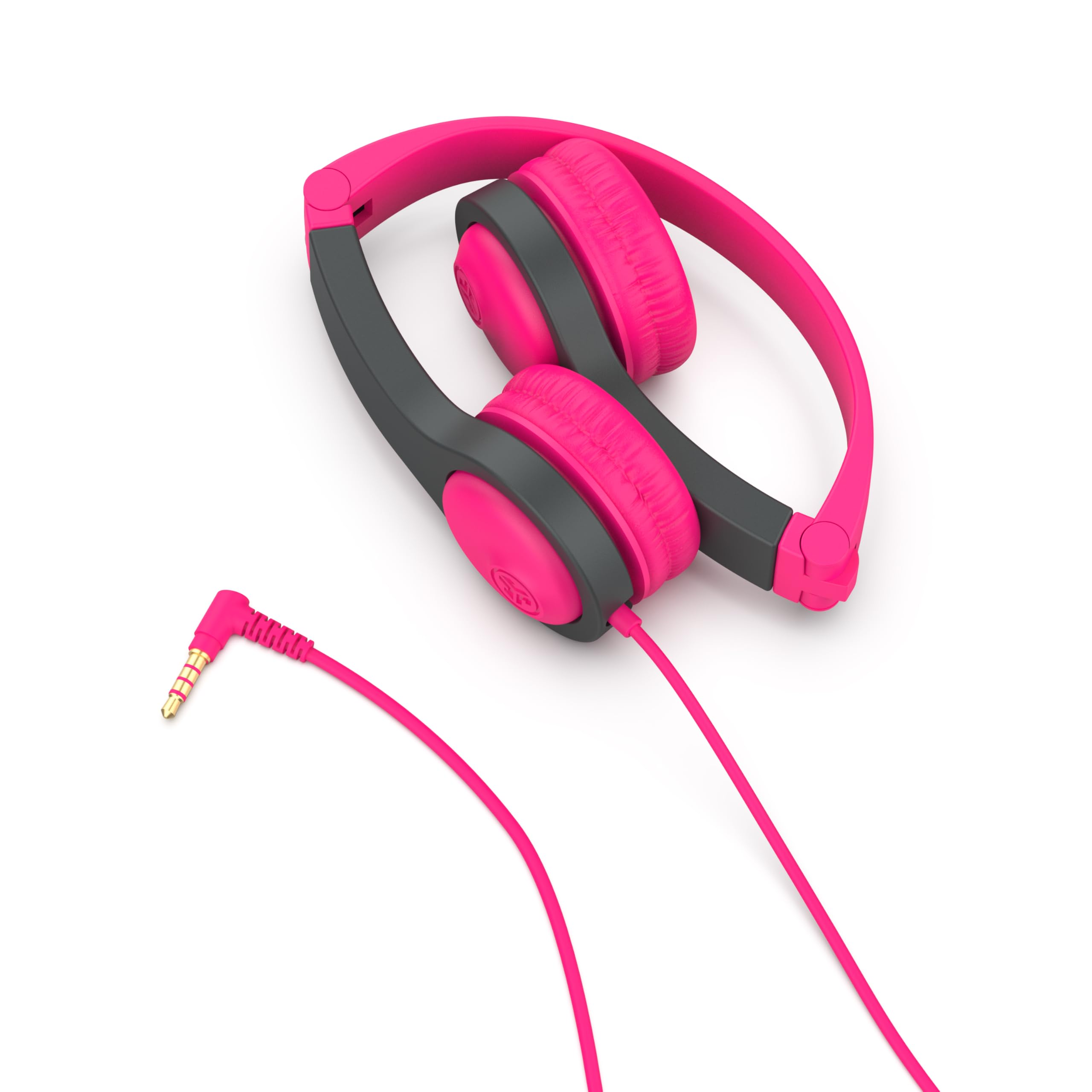 JLab JBuddies Gen 2 Folding Kids Headphones - Volume Limited Safe Headphones for Toddlers Ages 2+ with Noise Isolation | Pink & Grey | Perfect for Airplane Travel, Online Learning & Home Entertainment