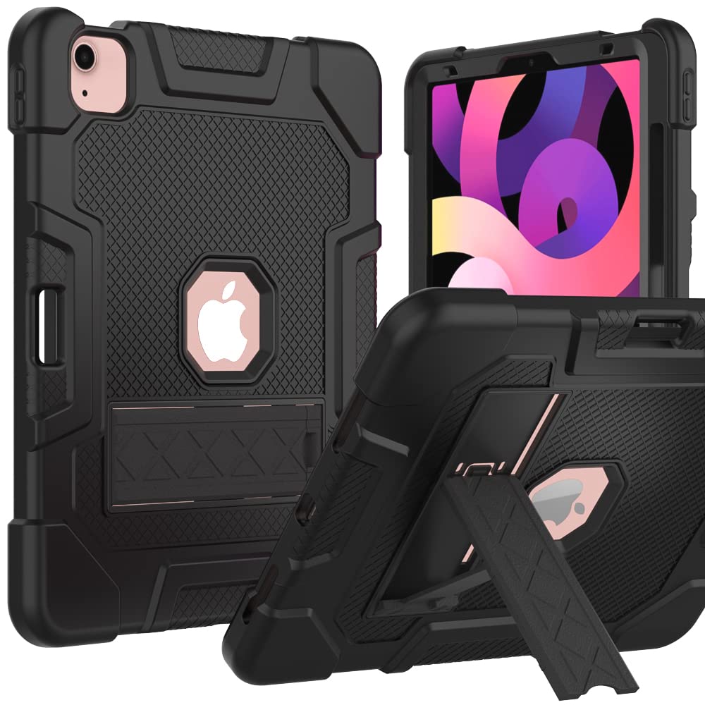 **Puxicu Heavy Duty Rugged Protective Case for iPad Air 4th & 5th Generation (10.9 Inch 2020/2022) with Built-in Pencil Holder - Black | Perfect for Work, Travel & Outdoor Use**
