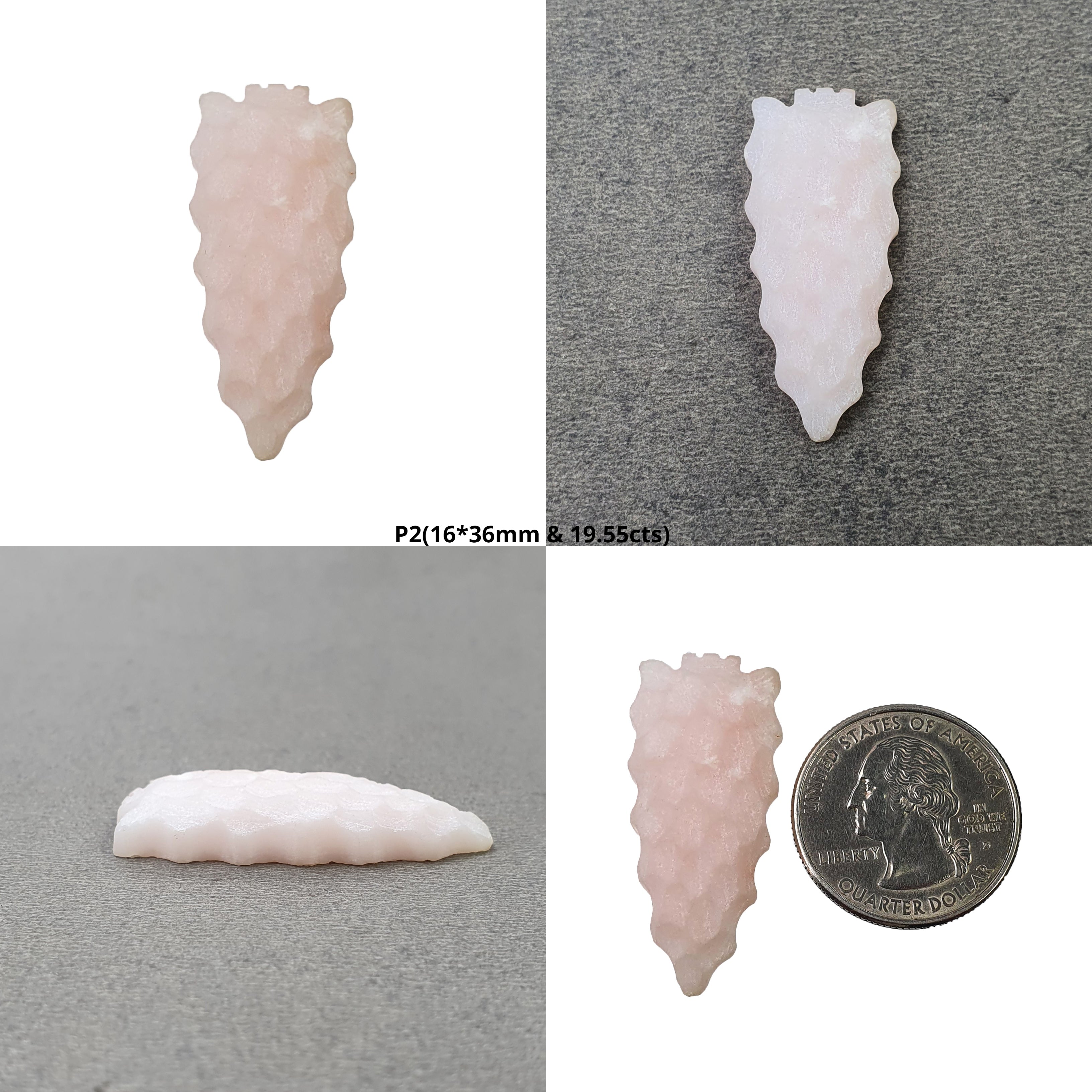 Natural Untreated Pink Opal Gemstone Carving - Hand Carved Arrow Head (36x16mm or 62x22.5mm) - Raw Opal Jewelry Making, Crystal Healing & Spiritual Decor