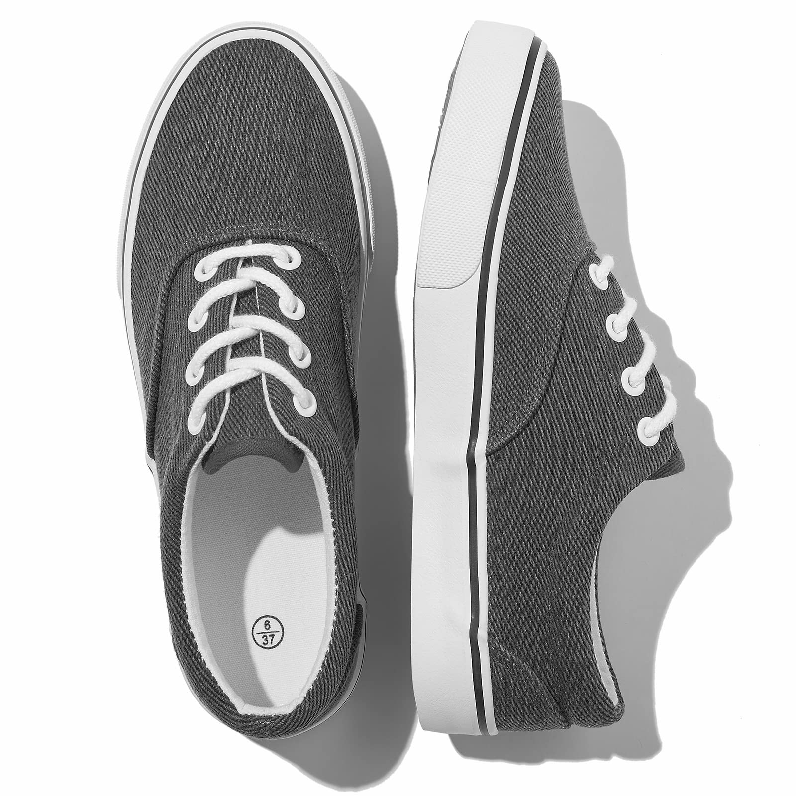 Women's Fashion Canvas Sneakers - Casual Low Top White & Black Shoes for Everyday Wear | Perfect for Walking, Running Errands & Casual Outings