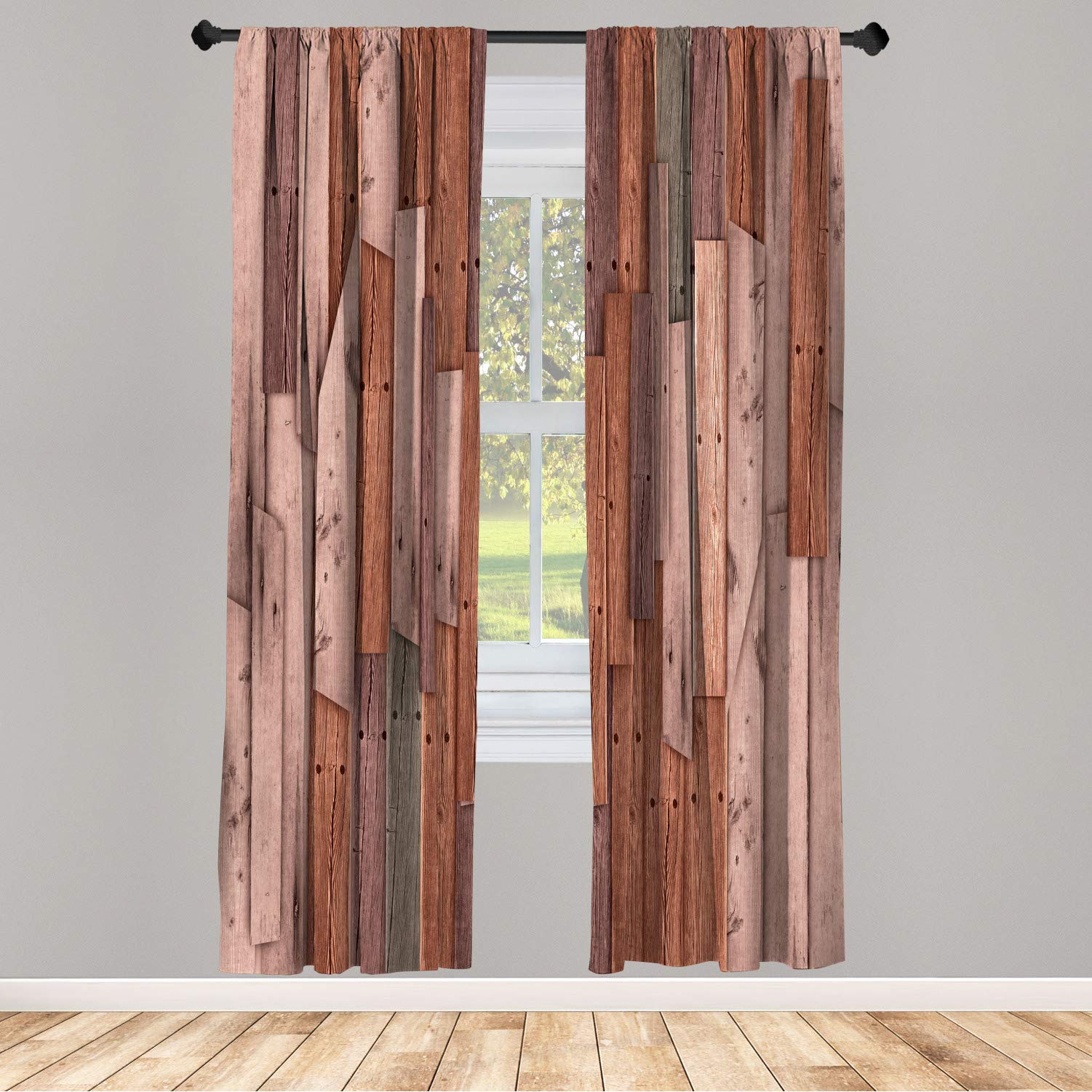 Ambesonne Rustic Window Curtains - Grunge Wood Plank Design for Farmhouse Decor, Lightweight 2-Panel Set with Rod Pocket (28x84 inches, Cinnamon) - Perfect for Living Room, Bedroom & Country Style Homes
