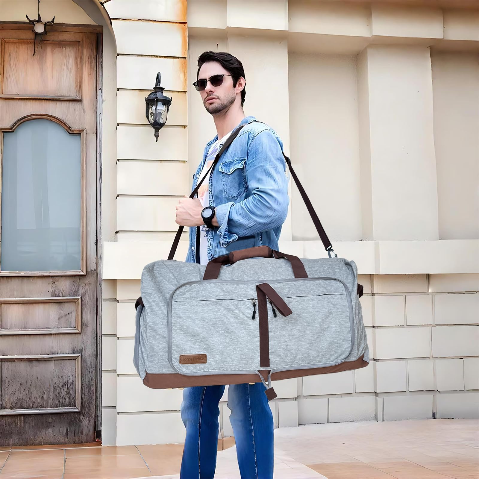 120L Large Foldable Waterproof Duffle Bag for Travel, Gym, Camping & Beach - Collapsible Packable Duffel Bag with Shoe Compartment for Men & Women (Grey) - Perfect for Sports, Swimming Pool & Outdoor Adventures