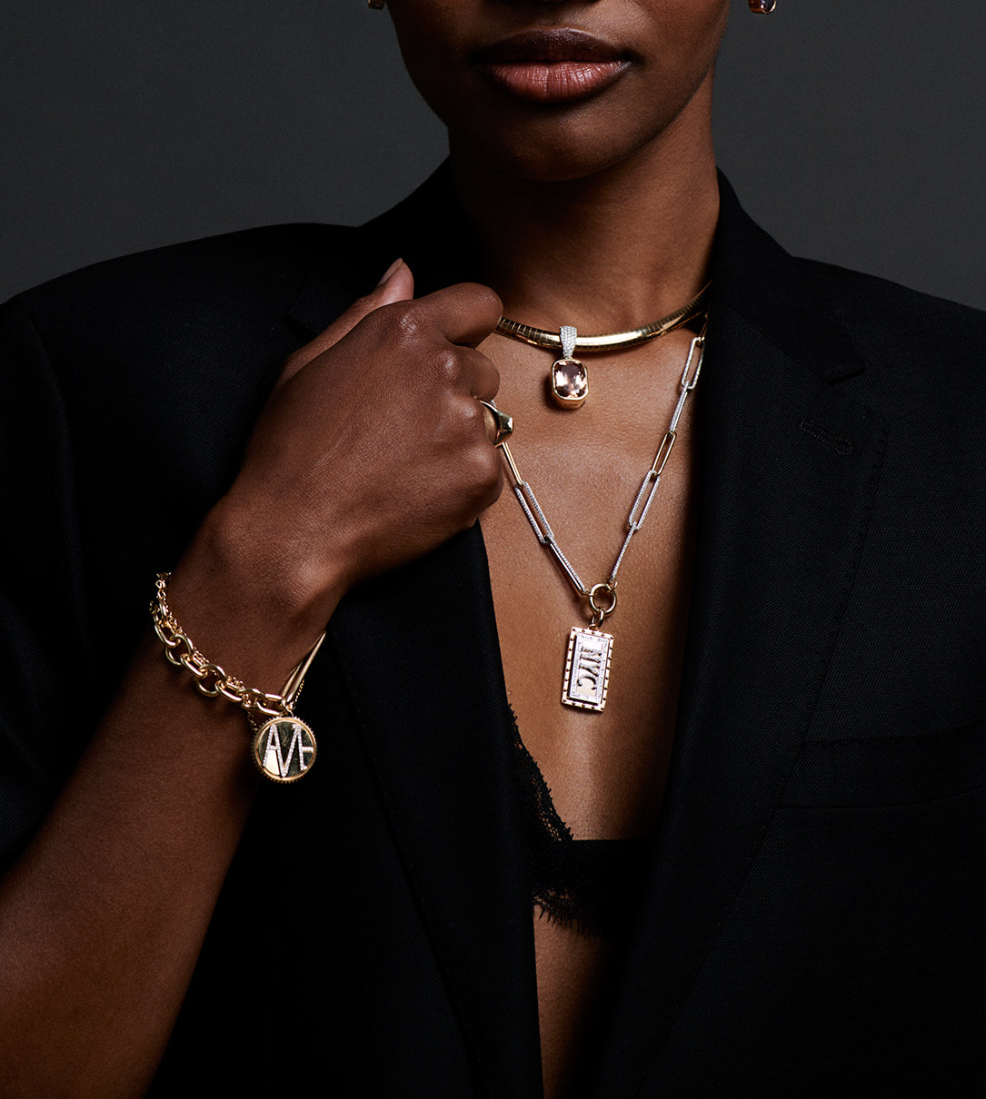 Custom Diamond Initial Necklace for Women - Personalized Diamond Link Open Chain with Medium Size - Perfect for Gifts, Anniversaries & Everyday Elegance