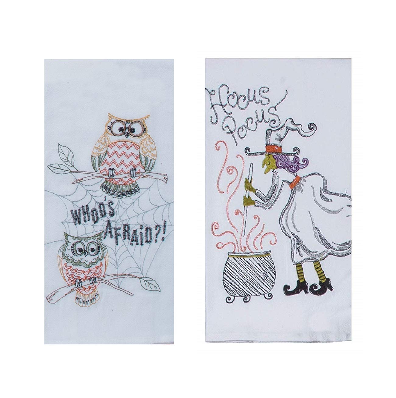 2-Pack Halloween Kitchen Towels - Whoo Owl & Witch Design | Spooky Holiday Decor for Home, Kitchen, and Halloween Party Decorations