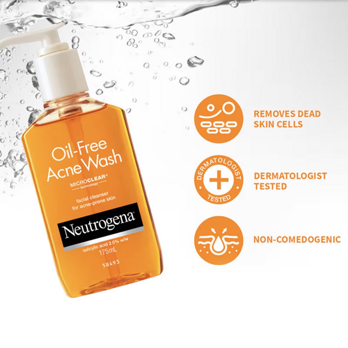 Neutrogena Oil-Free Acne Wash with Salicylic Acid | Deep Cleansing Face Wash for Oily & Acne-Prone Skin | Hydrating, Alcohol-Free, Non-Comedogenic & Dermatologist Tested | 6 fl oz (175ml) | Daily Skincare Routine for Clear, Healthy Skin