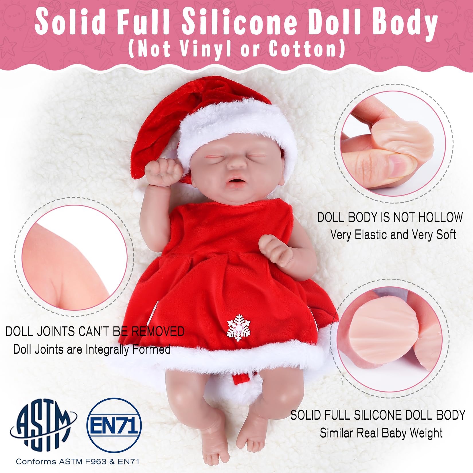 Vollence 14 Inch Full Silicone Baby Doll - Realistic Sleeping Girl Doll with Pacifier, Soft & Safe for Kids | Perfect for Pretend Play, Nursery Decor, and Gift Giving