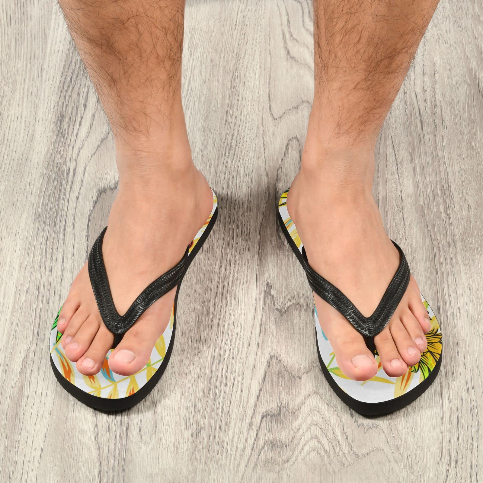 ACPIGGTO Flip Flops for Women & Men - Summer Beach Sandals with Pineapple Leaf Design, Yellow Palm Tree Tropical Thong Slides - Perfect for Pool, Vacation, and Casual Wear
