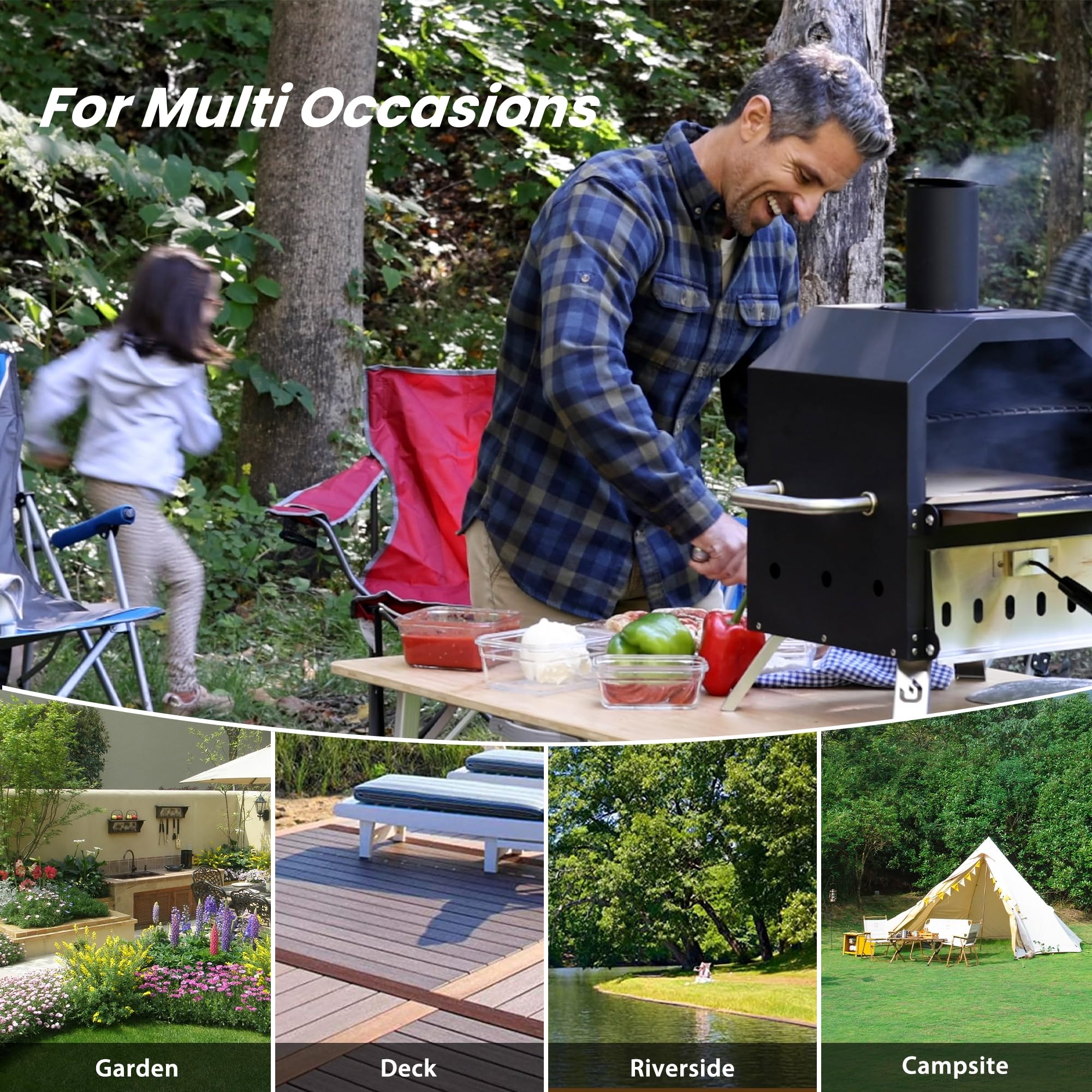 Outdoor Wood Fired Pizza Oven with Pizza Stone, Peel & Rack - 26 Inch Portable Camping Oven with Waterproof Cover & Folding Legs for Backyard, BBQ, Picnics & Gifts | Perfect for Outdoor Cooking, Parties & Family Gatherings