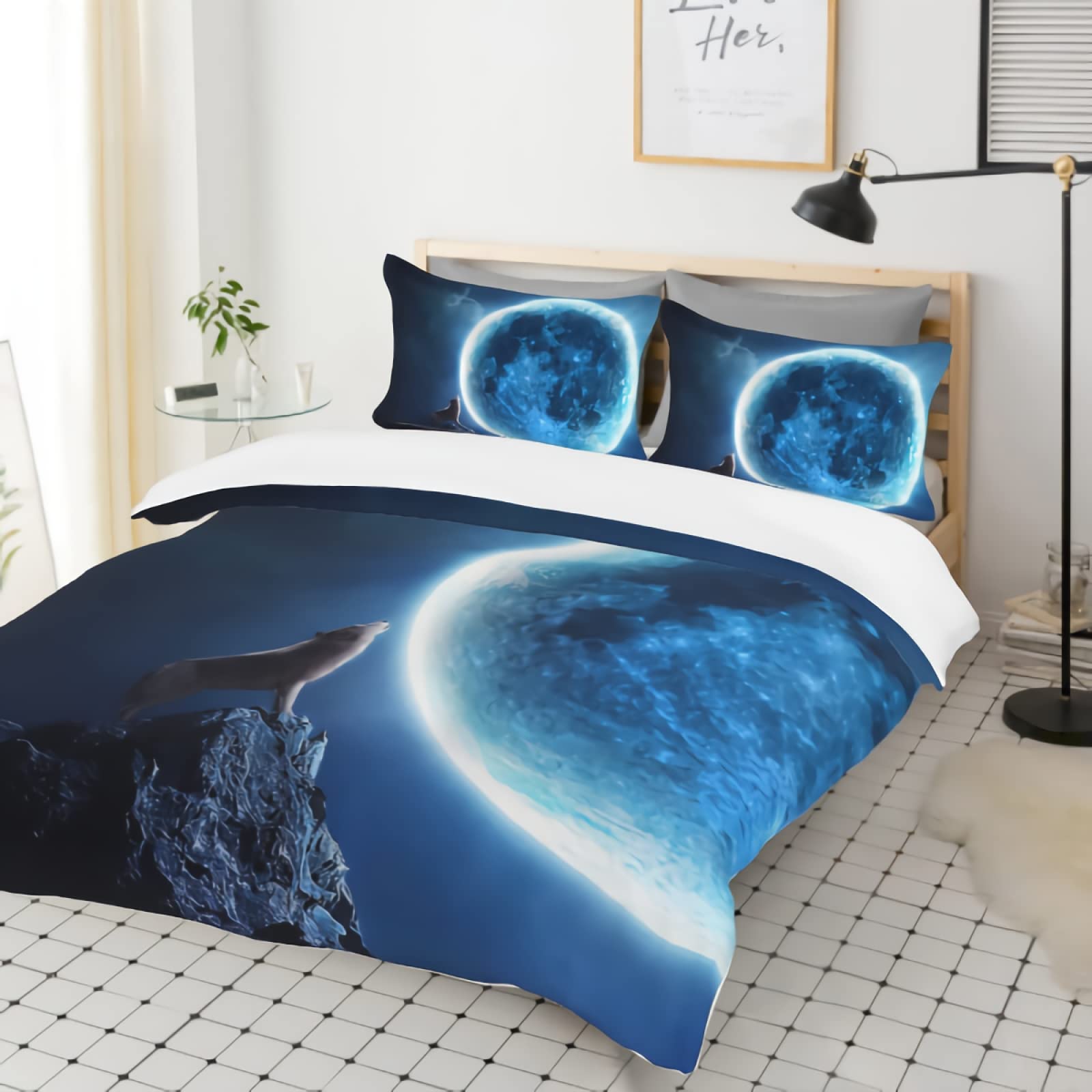 GREDBH 3D Wolf in Moonlight Comforter Set - Twin Size Bedding with 1 Duvet & 2 Pillowcases - Moonlight Wolf Design for Cozy Bedroom Decor | Perfect for Teen Boys Room, Cabin Retreat or Nature-Themed Bedroom