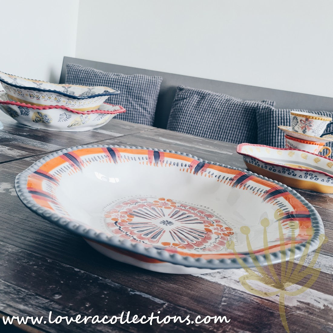 Afrocentric Orange Dinnerware Set - Elegant Ceramic Plates & Bowls for African-Themed Dining - Perfect for Family Dinners, Cultural Events & Restaurant Decor