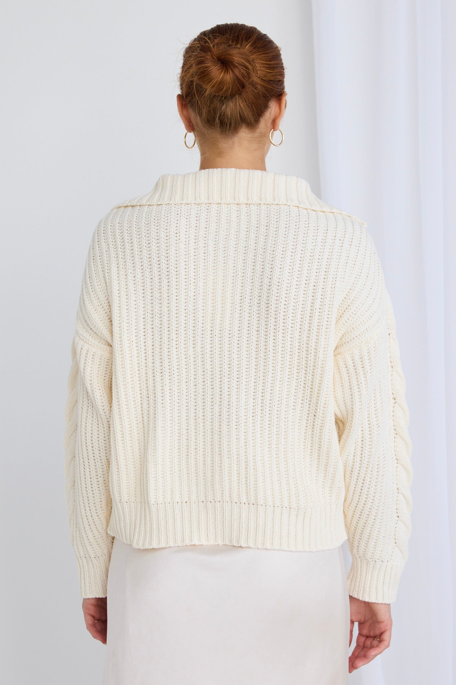 Clover Ivory Zip Front Cable Knit Sweater for Women - Cozy Winter Pullover with Front Zipper - Perfect for Casual Outfits & Cold Weather Layering