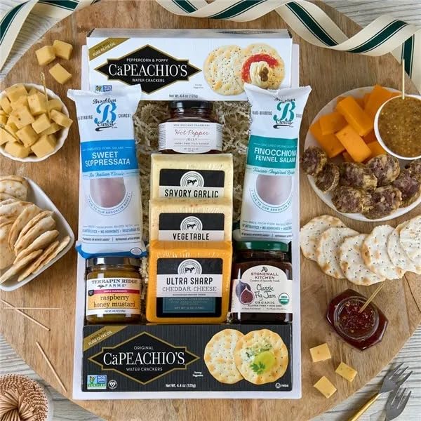 Premium Artisan Meat & Cheese Platter - Handcrafted Charcuterie Board Gift Set by GourmetGiftBaskets.com | Perfect for Dinner Parties, Wine Tasting & Holiday Gifting