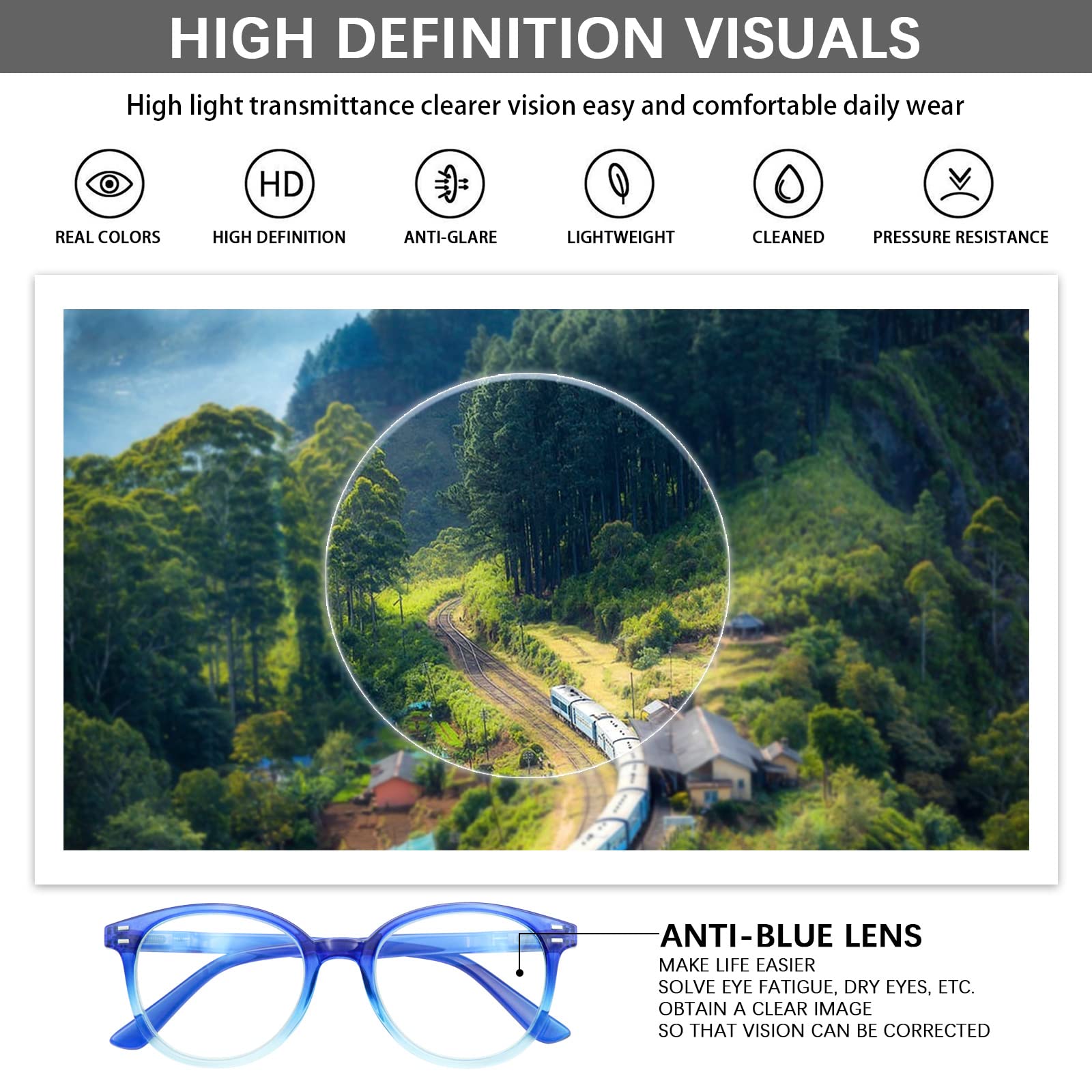 COJWIS Blue Light Blocking Reading Glasses 5 Pack - Anti Glare Spring Hinge Readers for Men & Women (Multicolor, +1.25 Magnification) - Perfect for Computer Use, Reading & Office Work