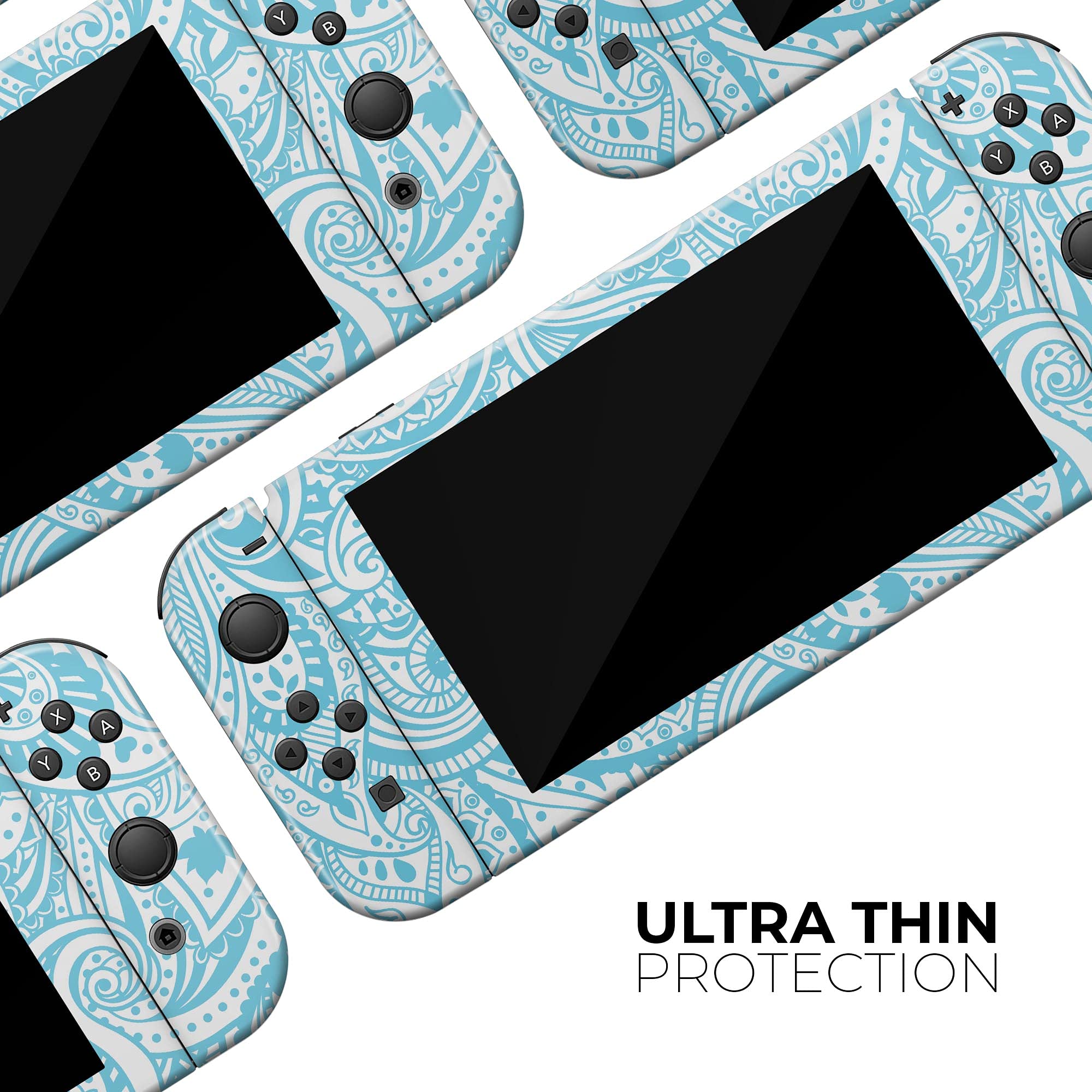 Nintendo Switch Joy-Con Skin Decal - Light Blue Paisley Floral Protective Vinyl Wrap Cover - Scratch-Resistant & Removable - Perfect for Gaming & Customization