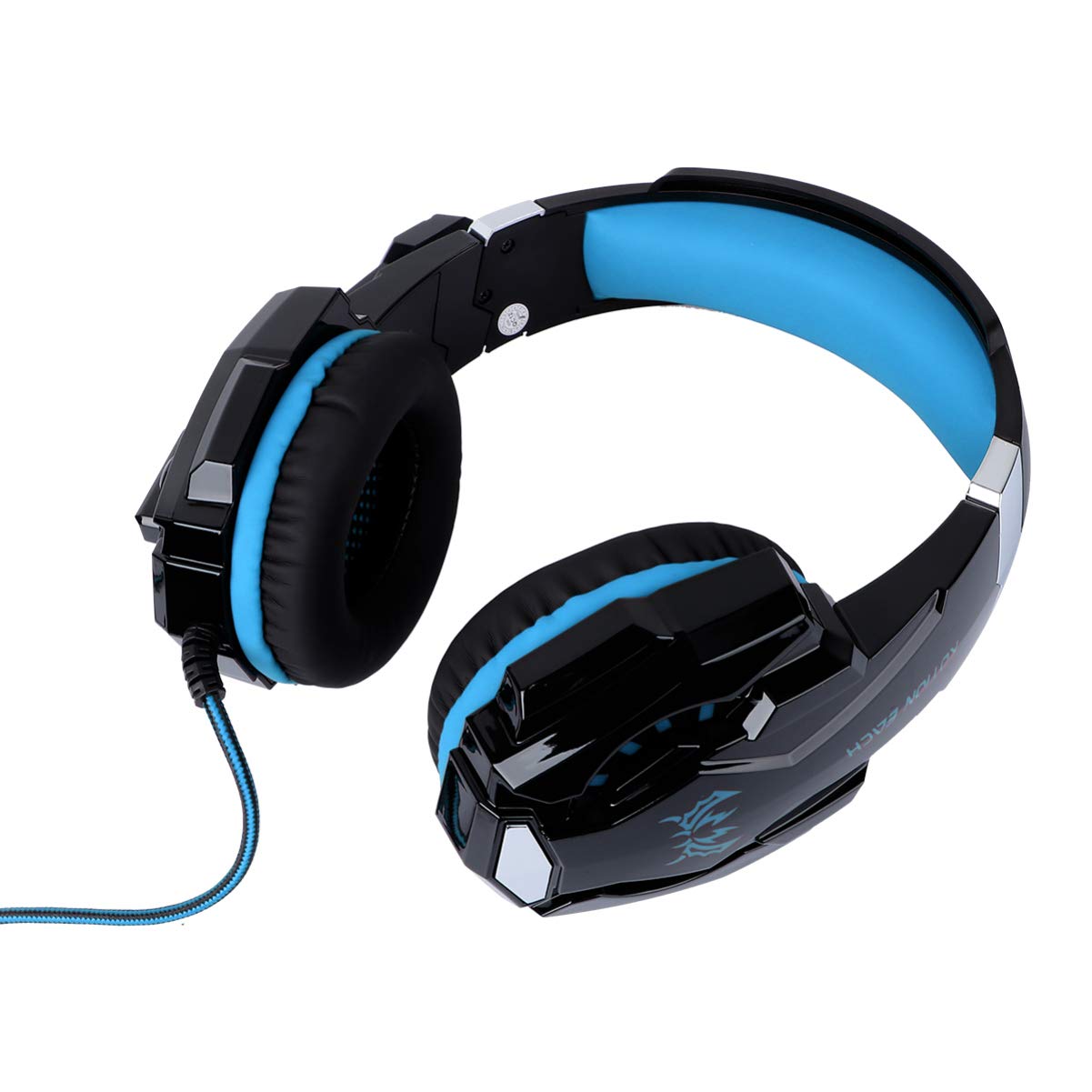 OSALADI Wired Over-Ear Headphones with LED Lights, Stereo Sound & Noise Cancelling - Comfortable Memory Foam Earpads for Travel, Work, Gaming (Blue) - Perfect for Commuting, Office Use & Late-Night Gaming Sessions