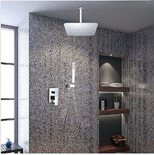 GOWE Modern Chrome Ceiling Mount Shower System - 16 Inch Rain Shower Head with Handheld Sprayer for Luxurious Bathroom Upgrade | Perfect for Master Bath, Spa-Like Experience & Modern Home Renovation