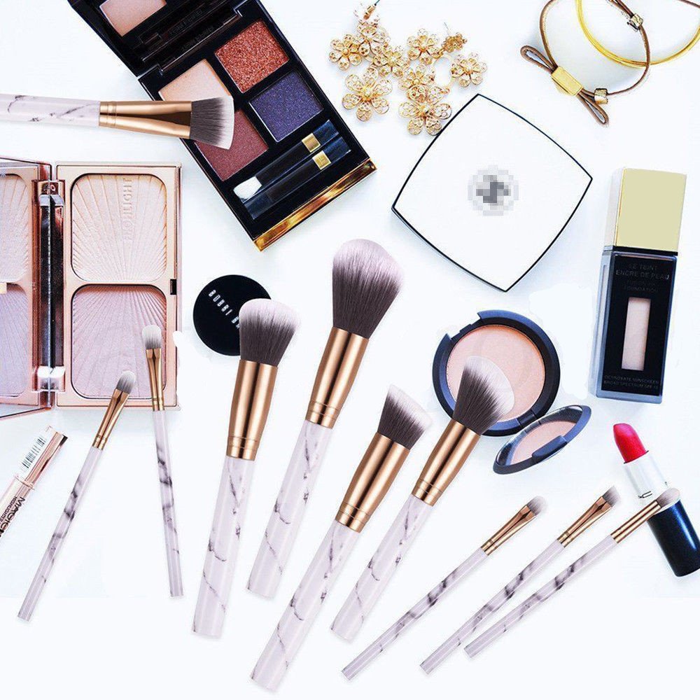 Seprofe 10-Piece Marble Makeup Brush Set - Foundation, Concealer & Eye Brushes for Professional Makeup