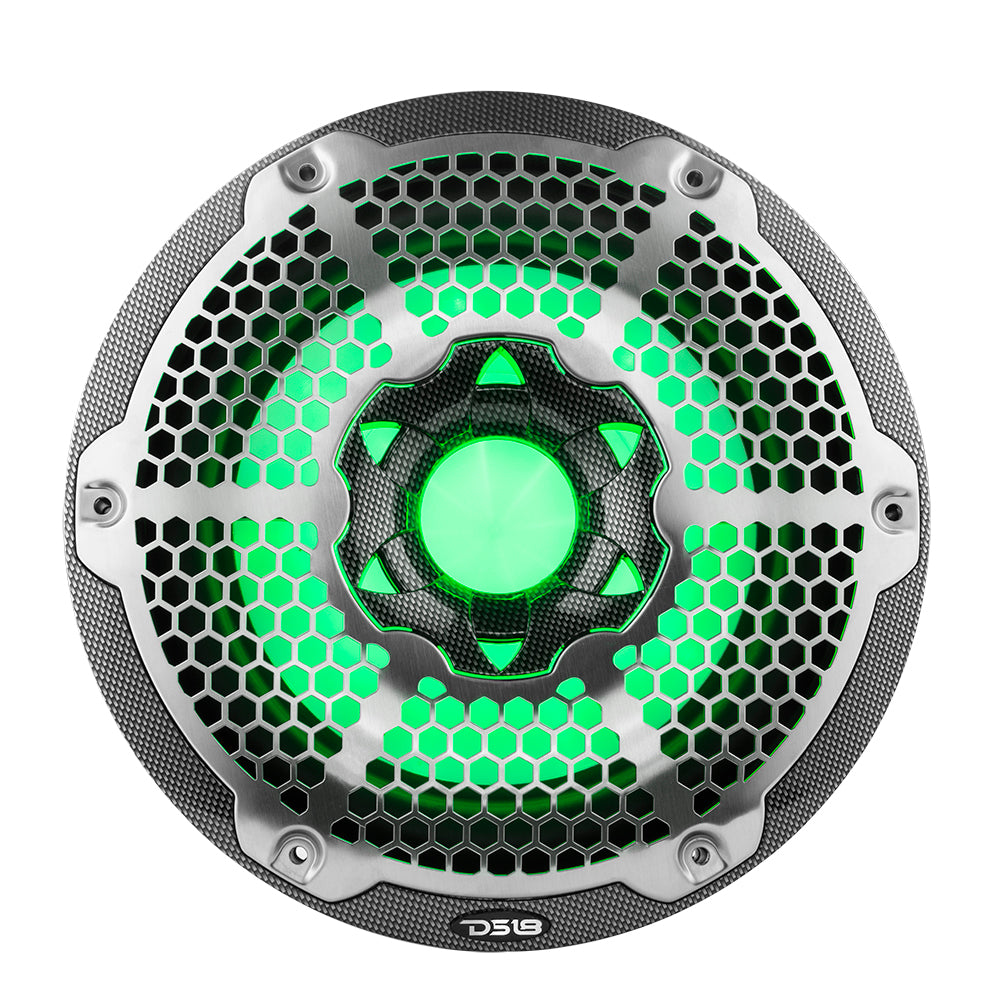 NXL 10 Inch Marine Subwoofer with RGB LED Lights - 300W RMS Power, SVC 4 Ohm, Black Carbon Fiber Design - Perfect for Boats, Yachts, and Outdoor Audio Systems