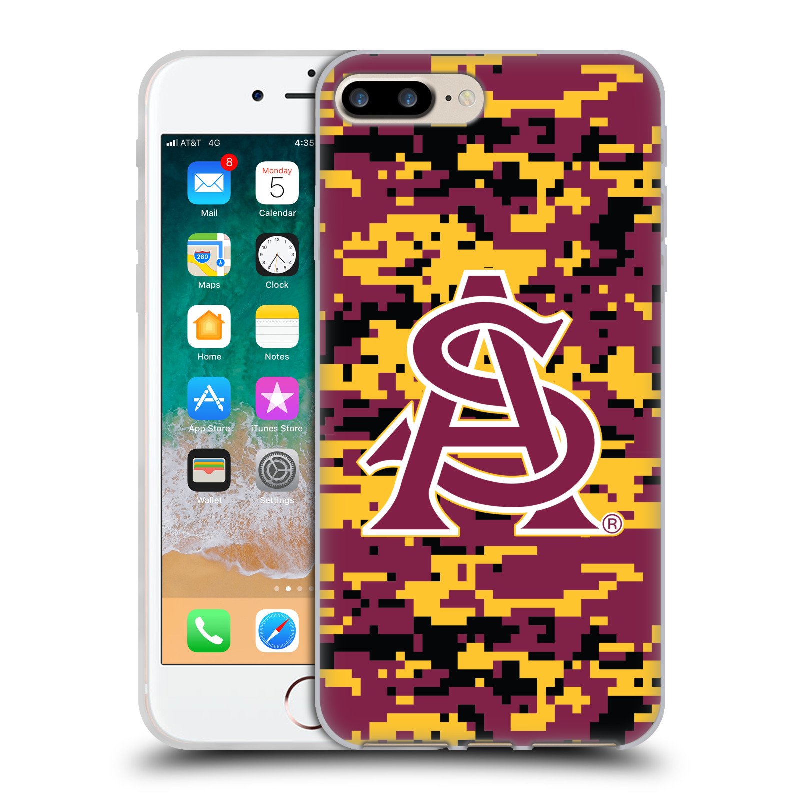 Officially Licensed Arizona State University ASU Digital Camouflage Soft Gel Case for Apple iPhone 7 Plus/iPhone 8 Plus - Durable Protection for School, Sports & Outdoor Activities