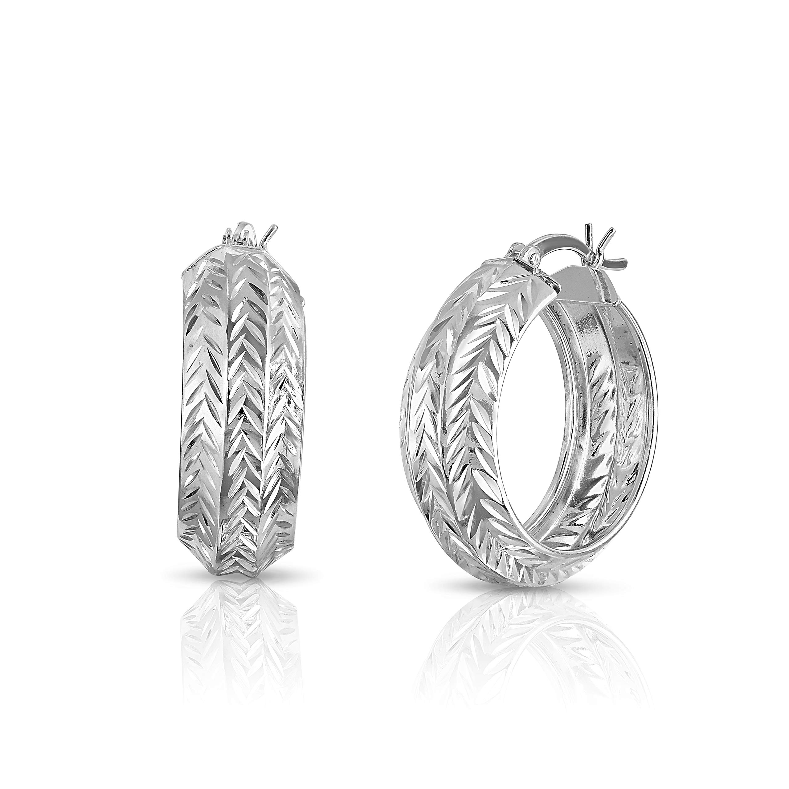 9MM Sterling Silver Diamond Cut Hoop Earrings for Women - 25mm Wide Bangle Hoops | Perfect for Everyday Wear, Parties & Special Occasions