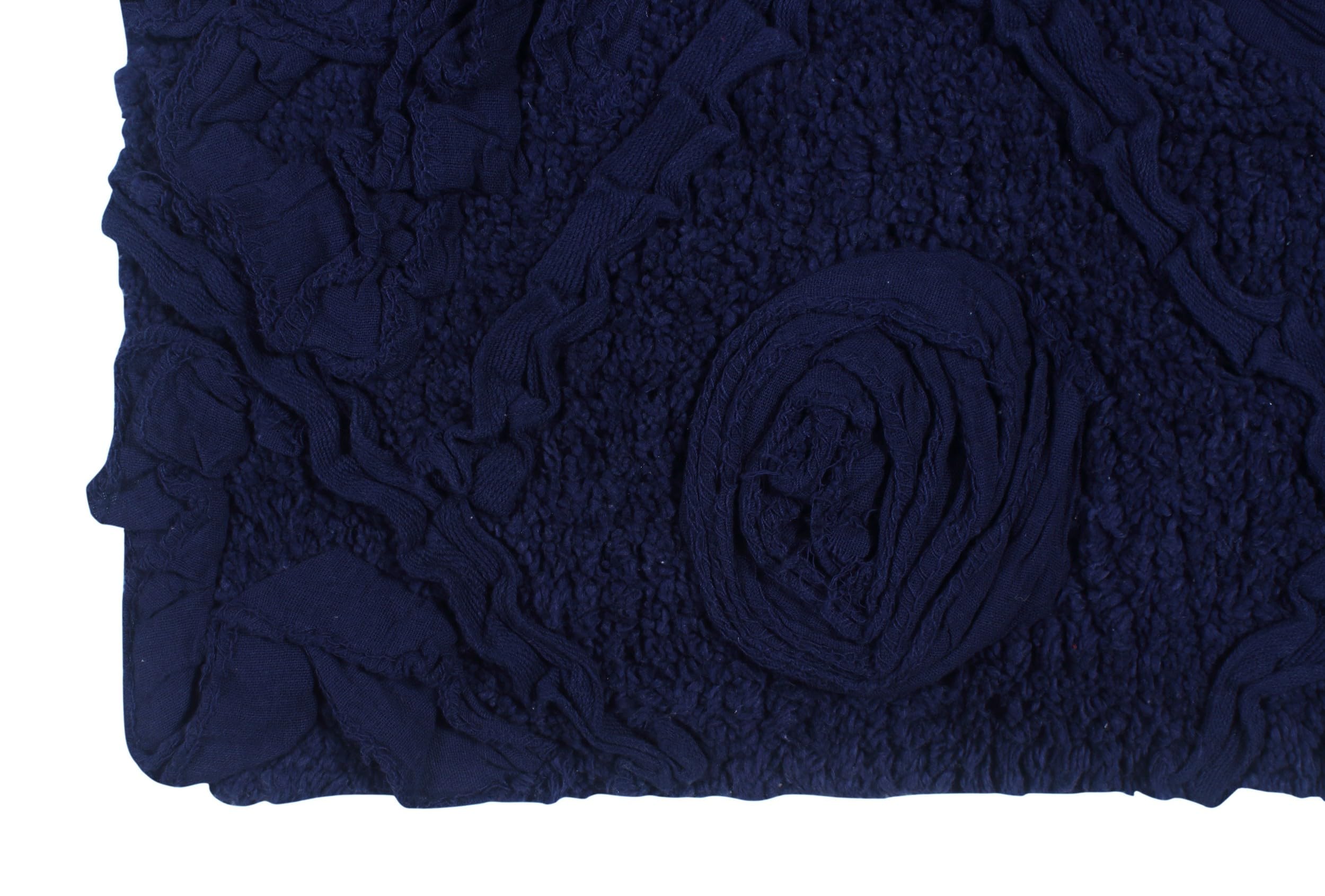 Premium 100% Cotton Bath Rug Set - 5 Piece Non-Slip, Washable & Super Absorbent Bathroom Mats for Bathroom & Kitchen Floor - Soft Contour Design in Navy Blue - Perfect for Bathroom Safety & Home Decor