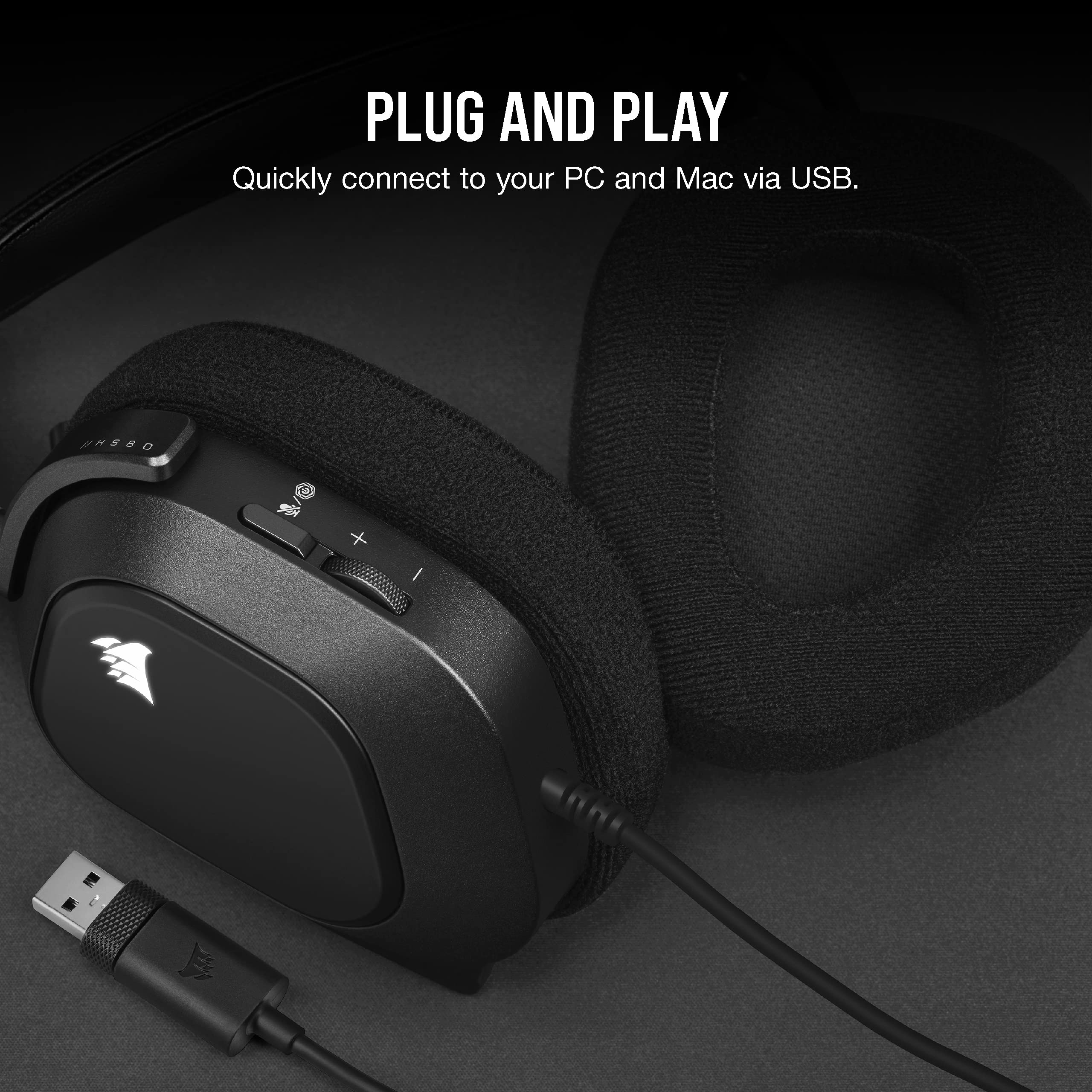 Corsair HS80 RGB USB Premium Gaming Headset with Dolby Audio 7.1 Surround Sound - Broadcast-Grade Omni-Directional Mic, Memory Foam Earpads, Hi-Fi Sound for PC, PS5, Xbox - Perfect for Streaming, Esports & Long Gaming Sessions (Carbon)