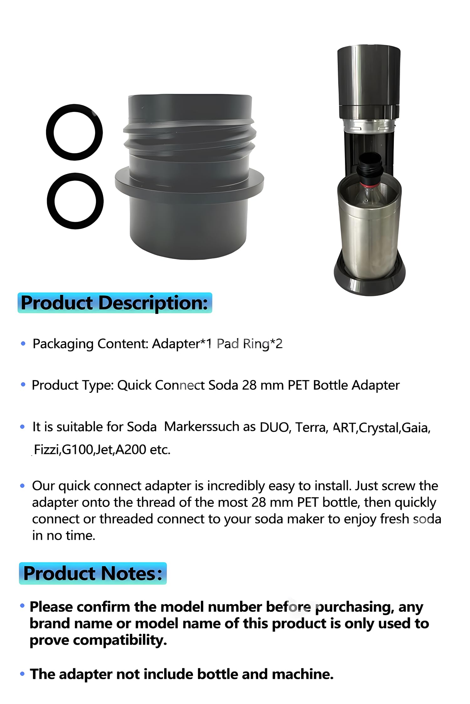 SodaStream Bottle Adapter for Fizzi DUO, Terra, Art, Gaia, A200 & G100 Soda Makers - Universal Carbonation Accessory for Sparkling Water & Homemade Soda at Home