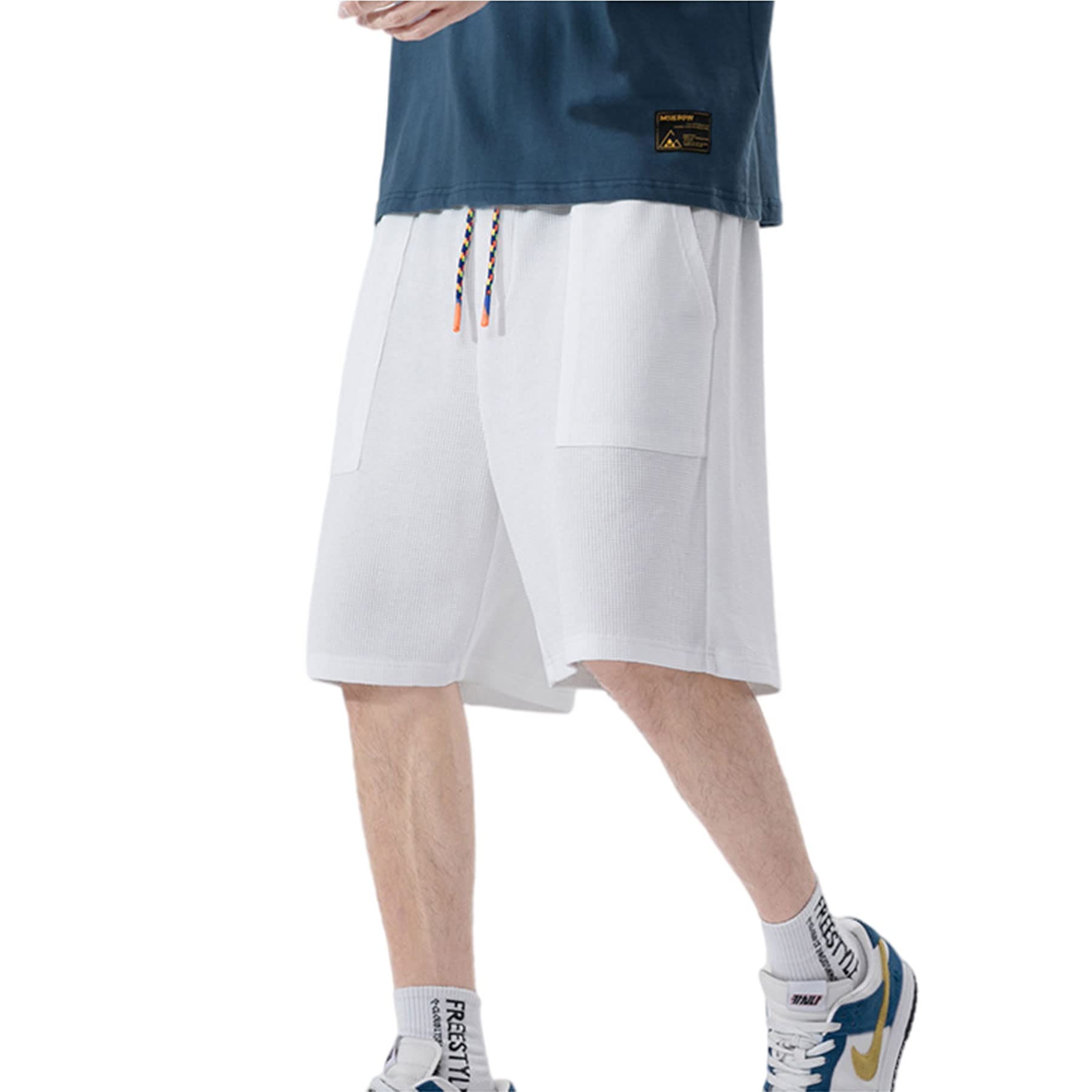Men's Summer Waffle Shorts - Lightweight Casual Athletic Shorts with Drawstring Elastic Waistband & Pockets - Perfect for Gym, Running, Beach & Outdoor Activities