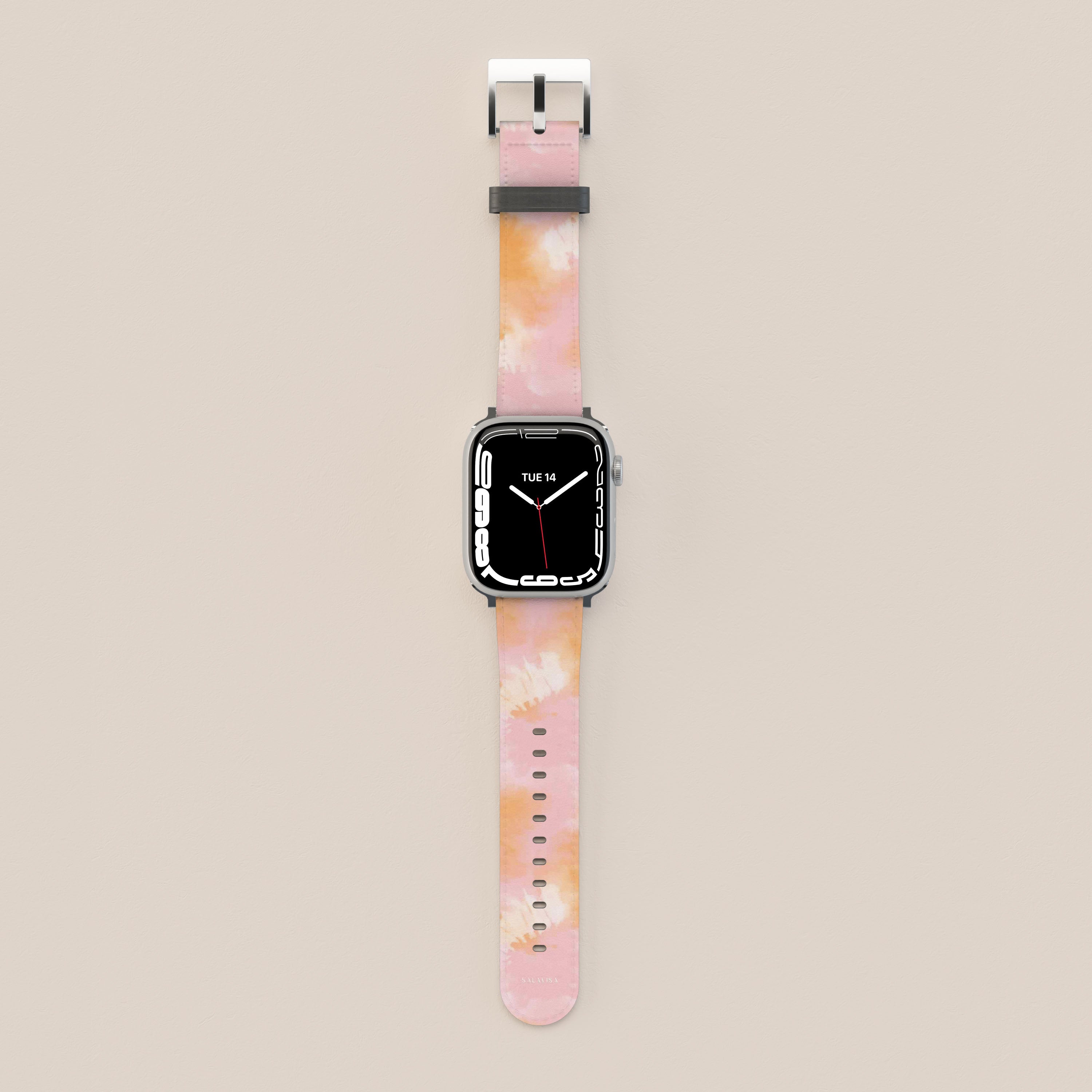 Vibrant Pink & Orange Tie Dye Apple Watch Band - Soft Silicone Replacement Strap for Series 9/8/7/SE/6/5/4/3/2/1 - Perfect for Workouts, Yoga & Summer Fashion Accessories
