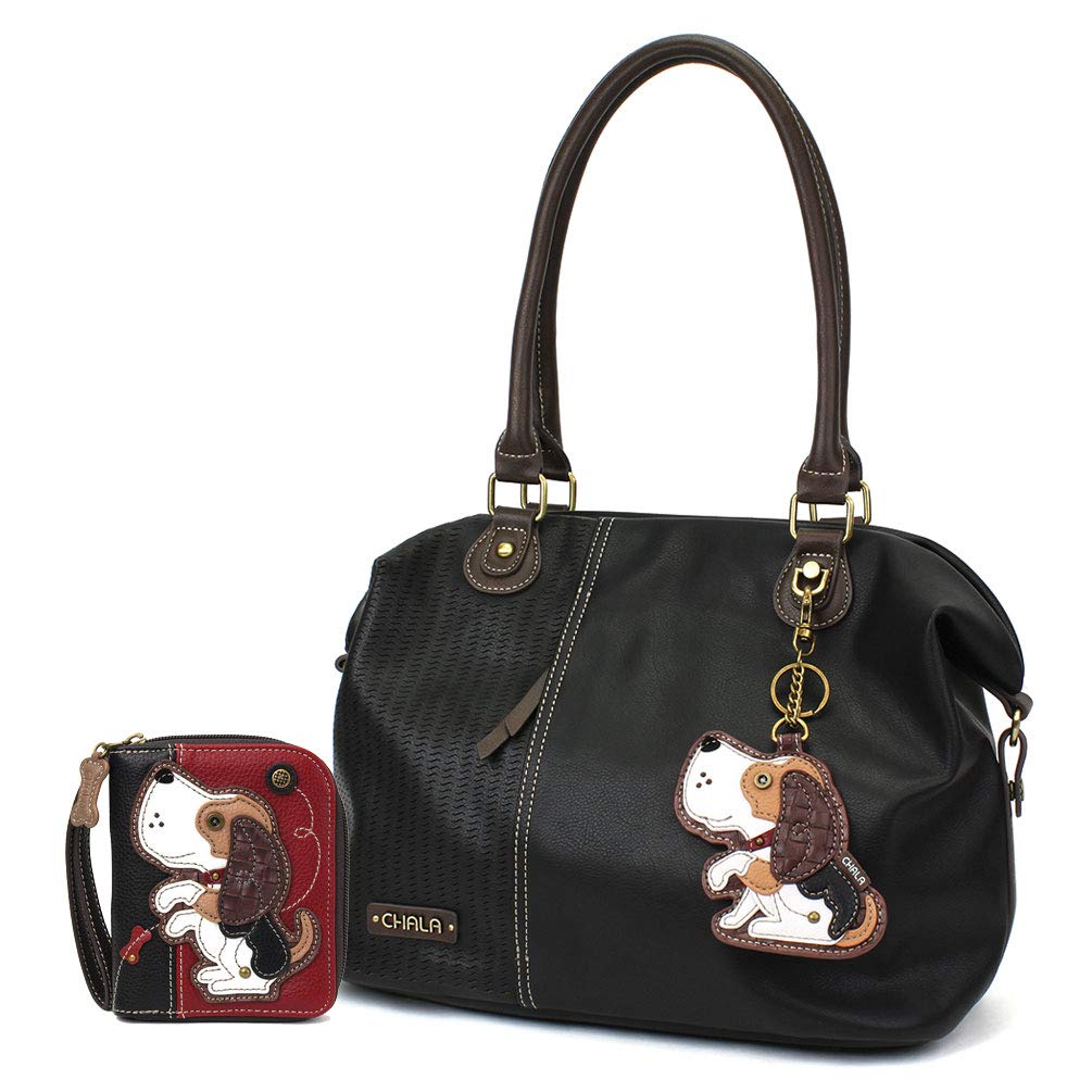 Laser Cut Chala Handbags & Matching Wallet Gift Set - Black Basset Hound Design Tote Shoulder Purse for Women | Perfect for Work, Travel & Everyday Use